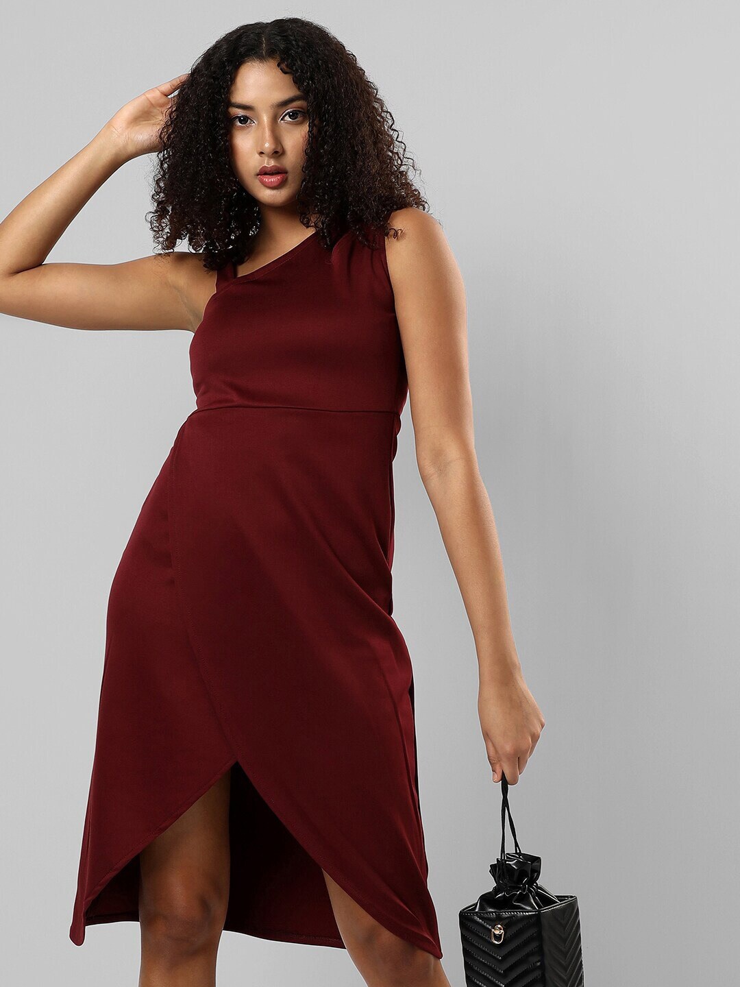 

Campus Sutra Maroon Fit & Flare Sleeveless Dress