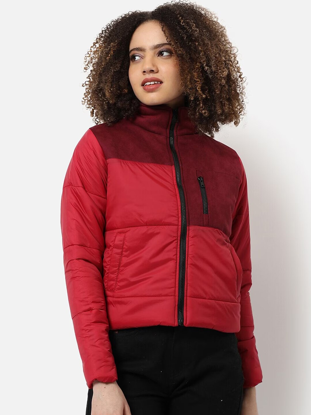 

Campus Sutra Colourblocked Windcheater Outdoor Padded Jacket, Red