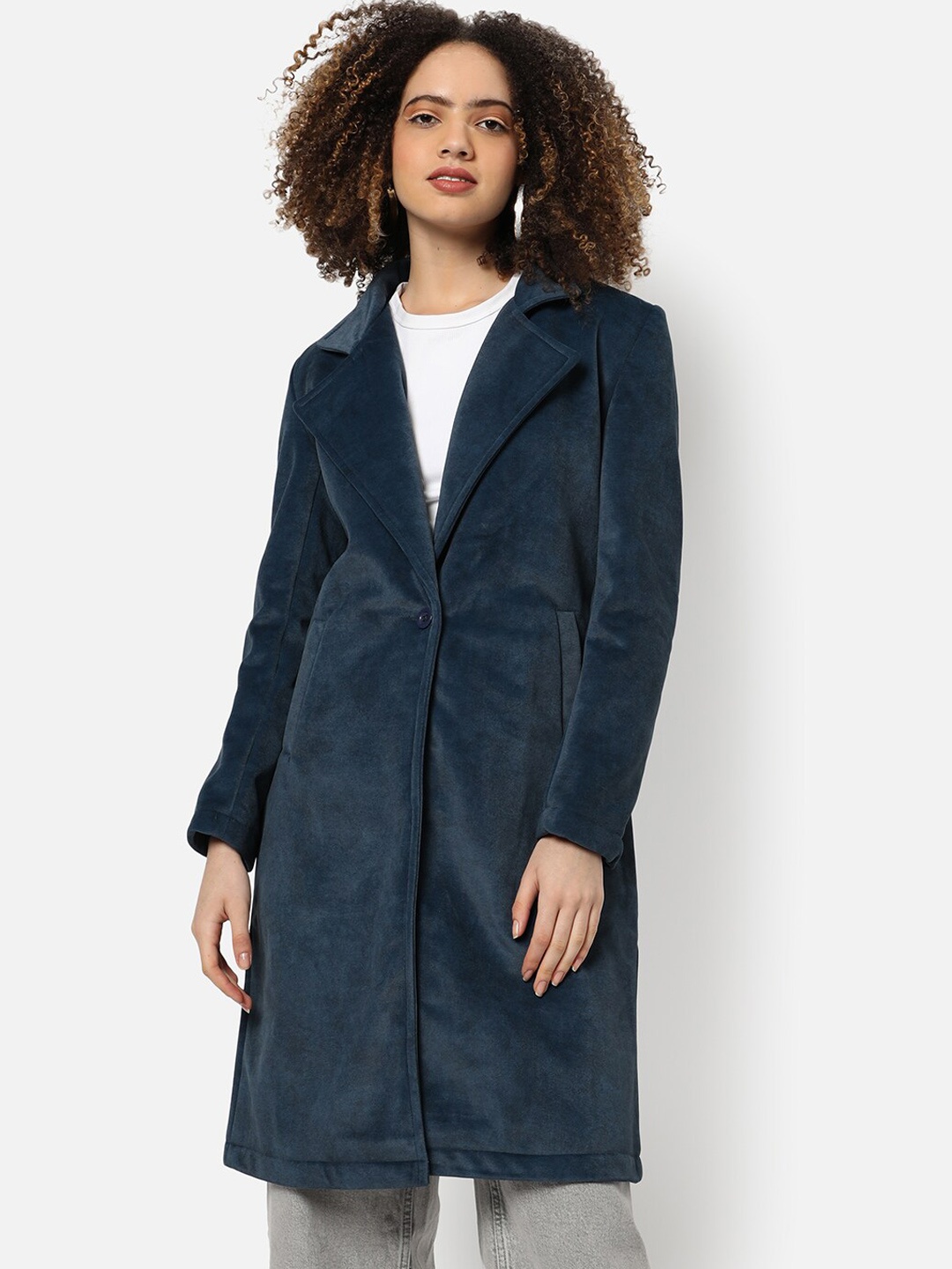 

Campus Sutra Single-Breasted Longline Overcoat, Navy blue