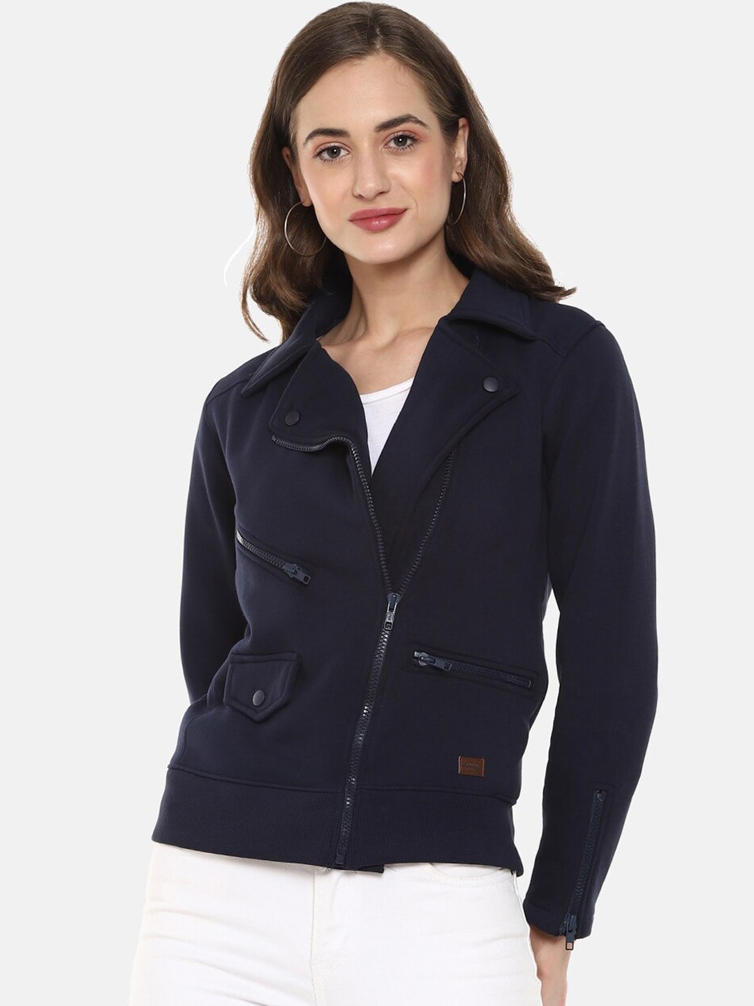 

Campus Sutra Windcheater Outdoor Lapel Collar Bomber Jacket, Navy blue