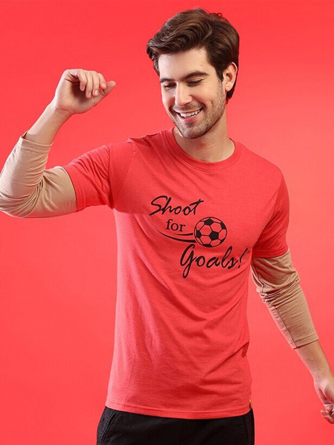 

Campus Sutra Typography Printed Cotton T-shirt, Red