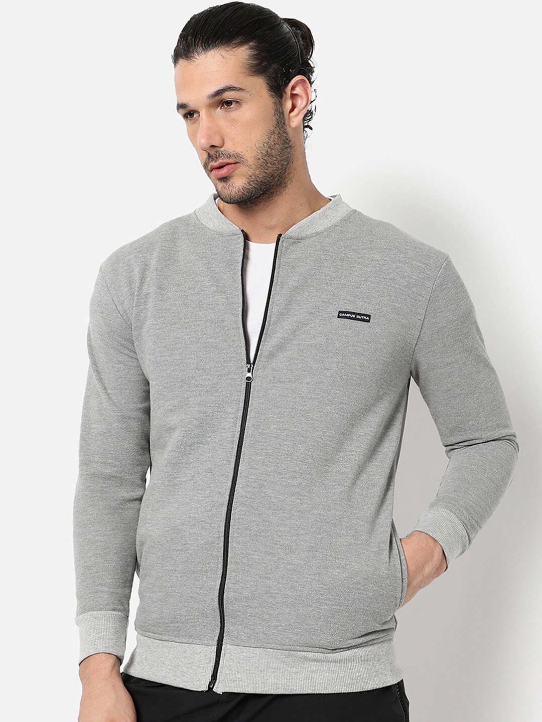 

Campus Sutra Cotton Bomber Jacket, Grey