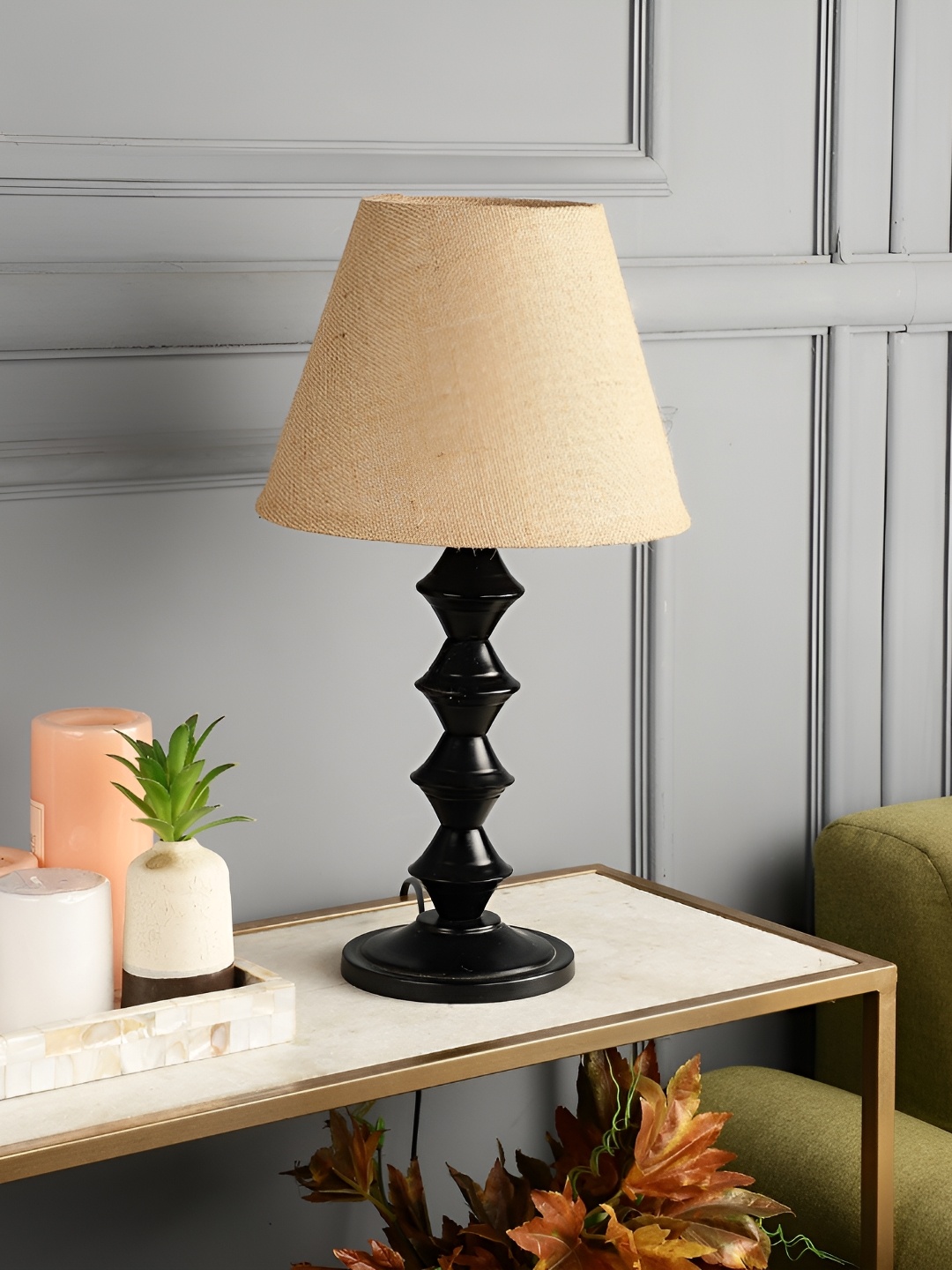 

BTR CRAFTS Brown Metal with Adjustable Cord Conical Jute Table Lamp