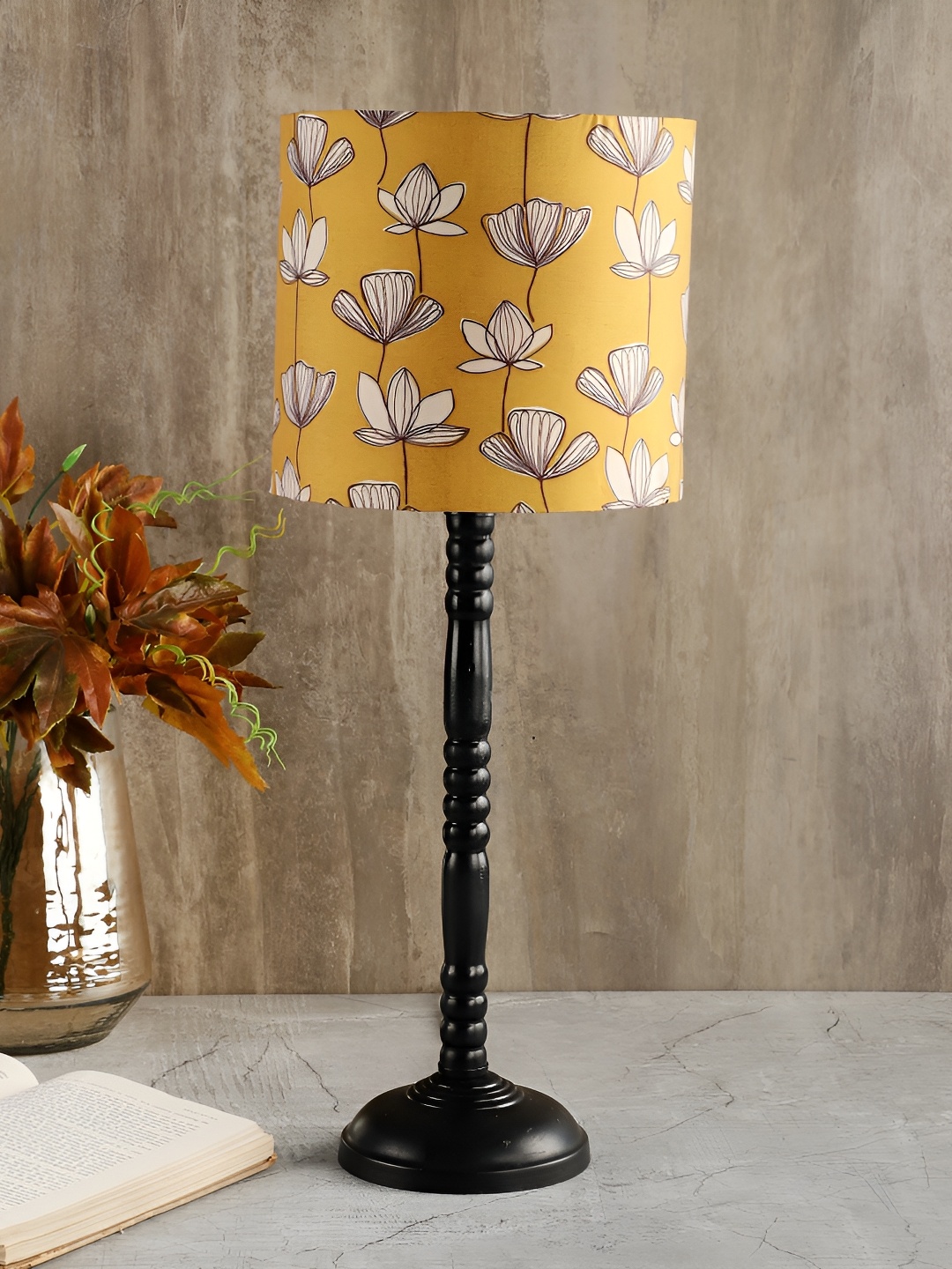 

BTR CRAFTS Mustard Printed Cylindrical Shaped Metal Table Lamp with Adjustable Cord