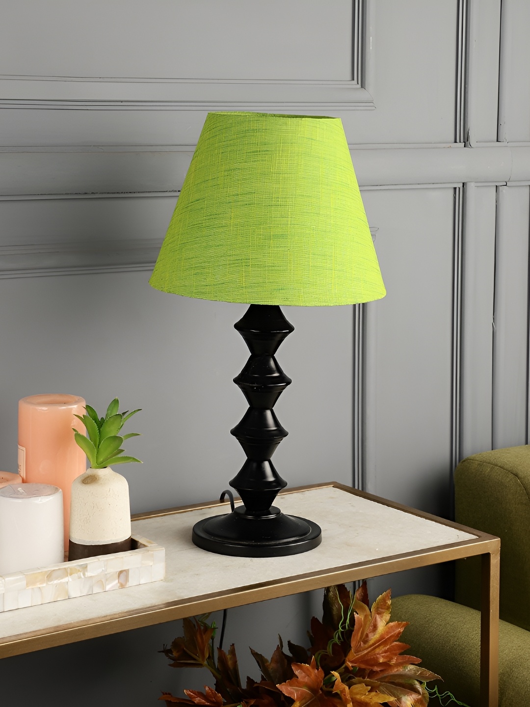 BTR CRAFTS Green Metal Textured Table Lamp With Adjustable Cord