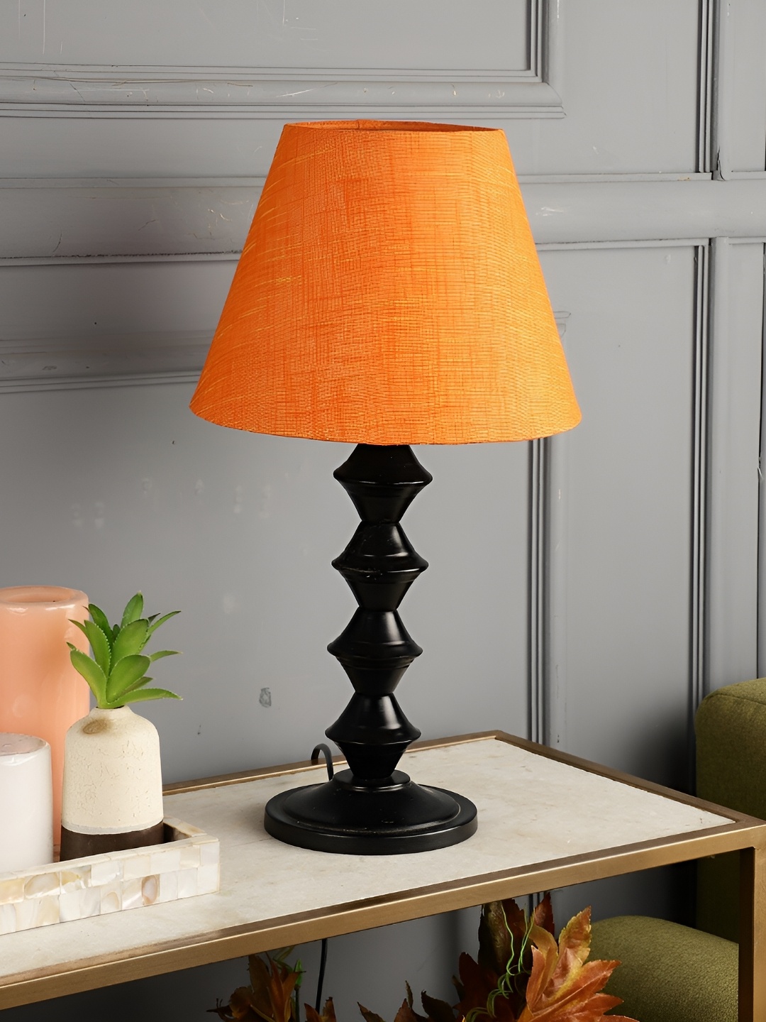 BTR CRAFTS Orange Metal Frustum Shaped Table Lamp with Adjustable Cord