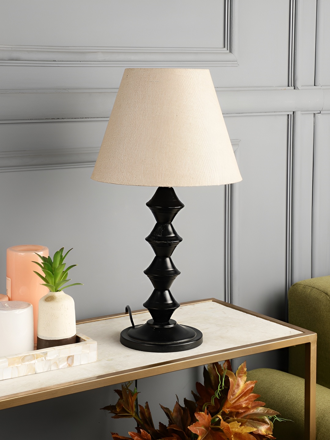 

BTR CRAFTS Beige Frustum Contemporary Table Lamp with Adjustable Cord