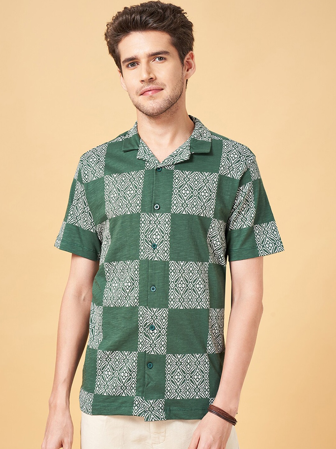 

7 Alt by Pantaloons Ethnic Motifs Printed Slim Fit Cotton Casual Shirt, Green