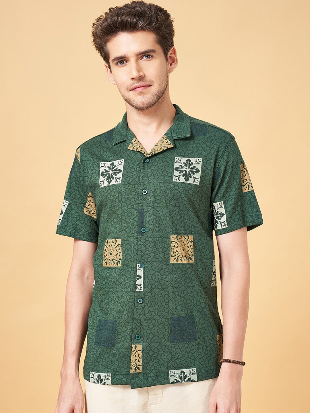 

7 Alt by Pantaloons Geometric Printed Slim Fit Cotton Casual Shirt, Green