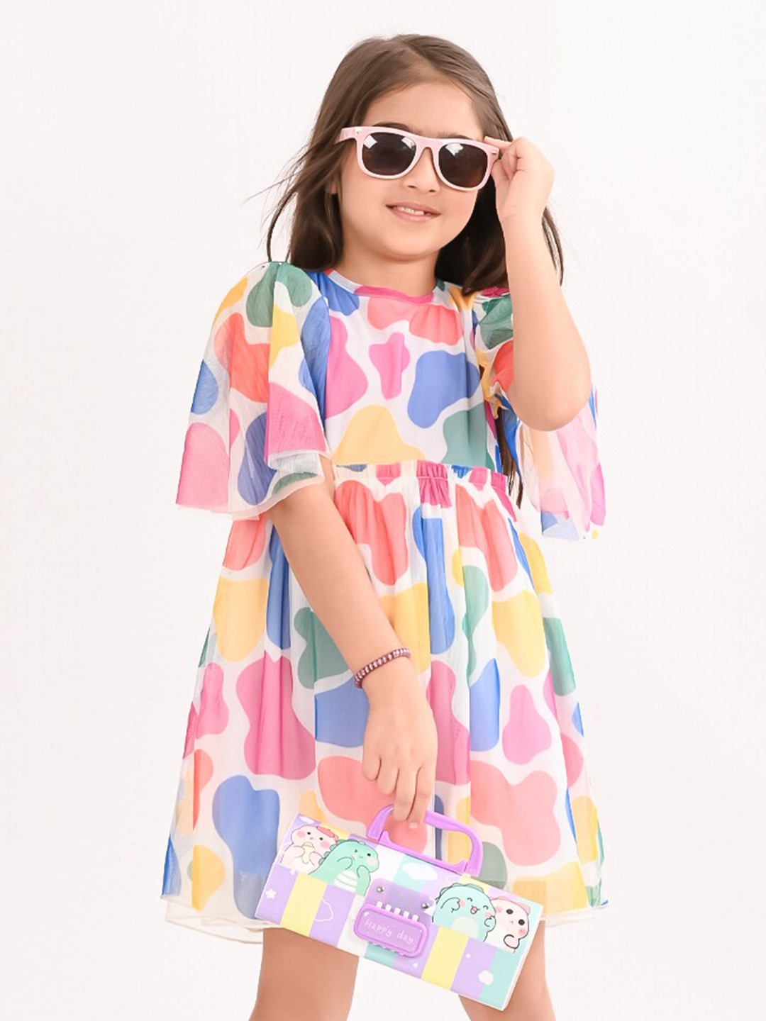 

BONKIDS Abstract Printed A-Line Dress, White