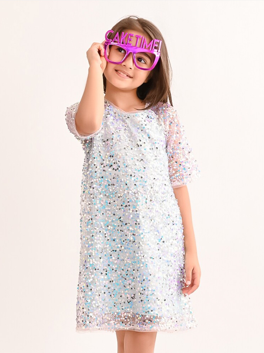 

BONKIDS Embellished A-Line Dress, White
