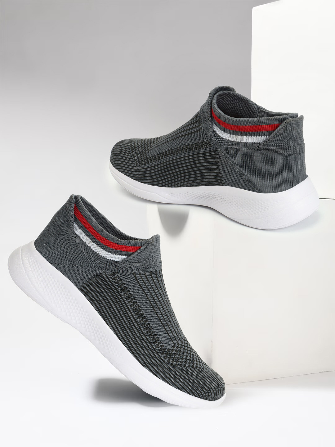 

M7 by Metronaut Men Woven Design Textile Lightweight Comfort Insole Slip-On Sneakers, Grey