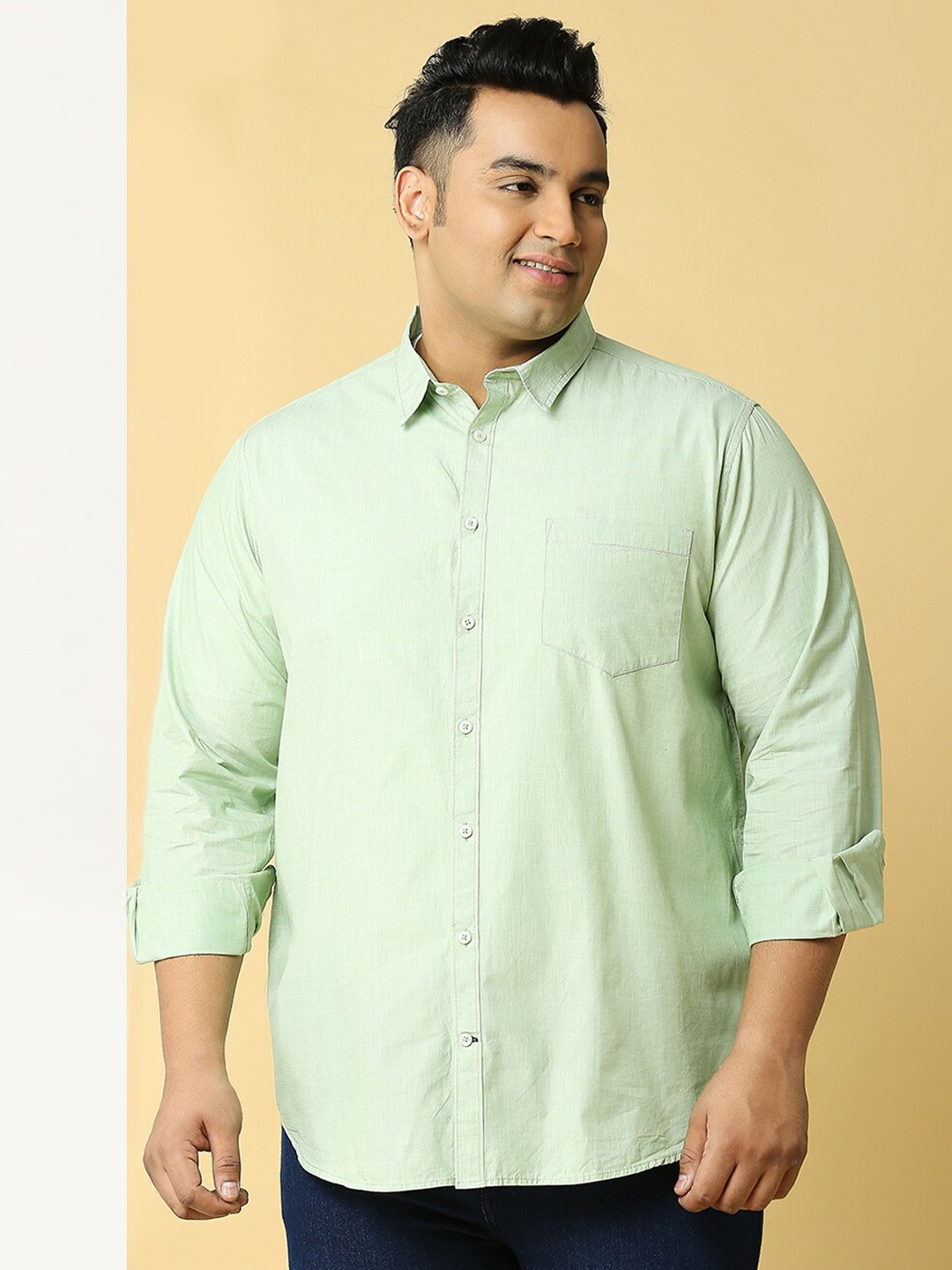

Thomas Scott Plus Size Cotton Premium Slim Fit Opaque Casual Shirt, Green