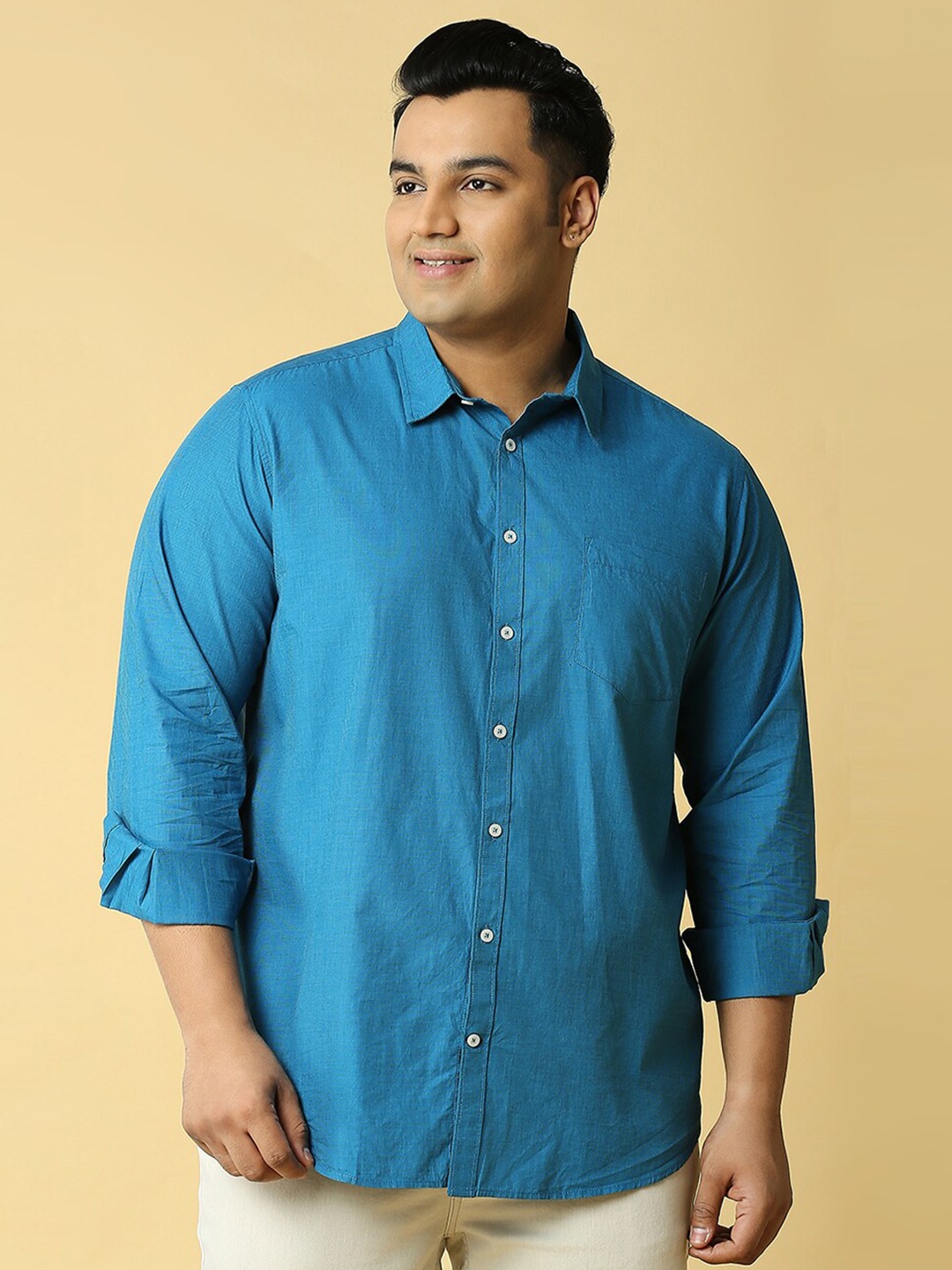 

Thomas Scott Plus Size Cotton Premium Slim Fit Opaque Casual Shirt, Teal