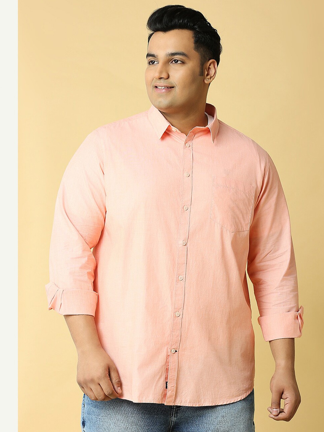 

Thomas Scott Plus Size Premium Slim Fit Casual Pure Cotton Shirt, Orange