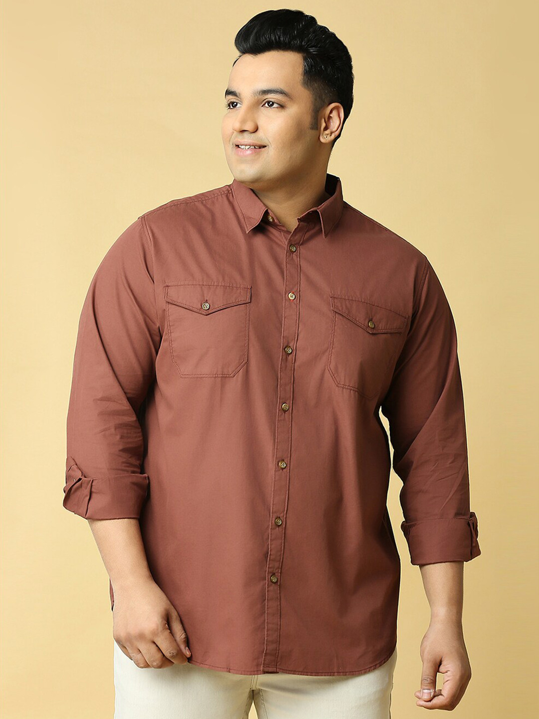 

Thomas Scott Plus Size Premium Slim Fit Casual Pure Cotton Shirt, Brown