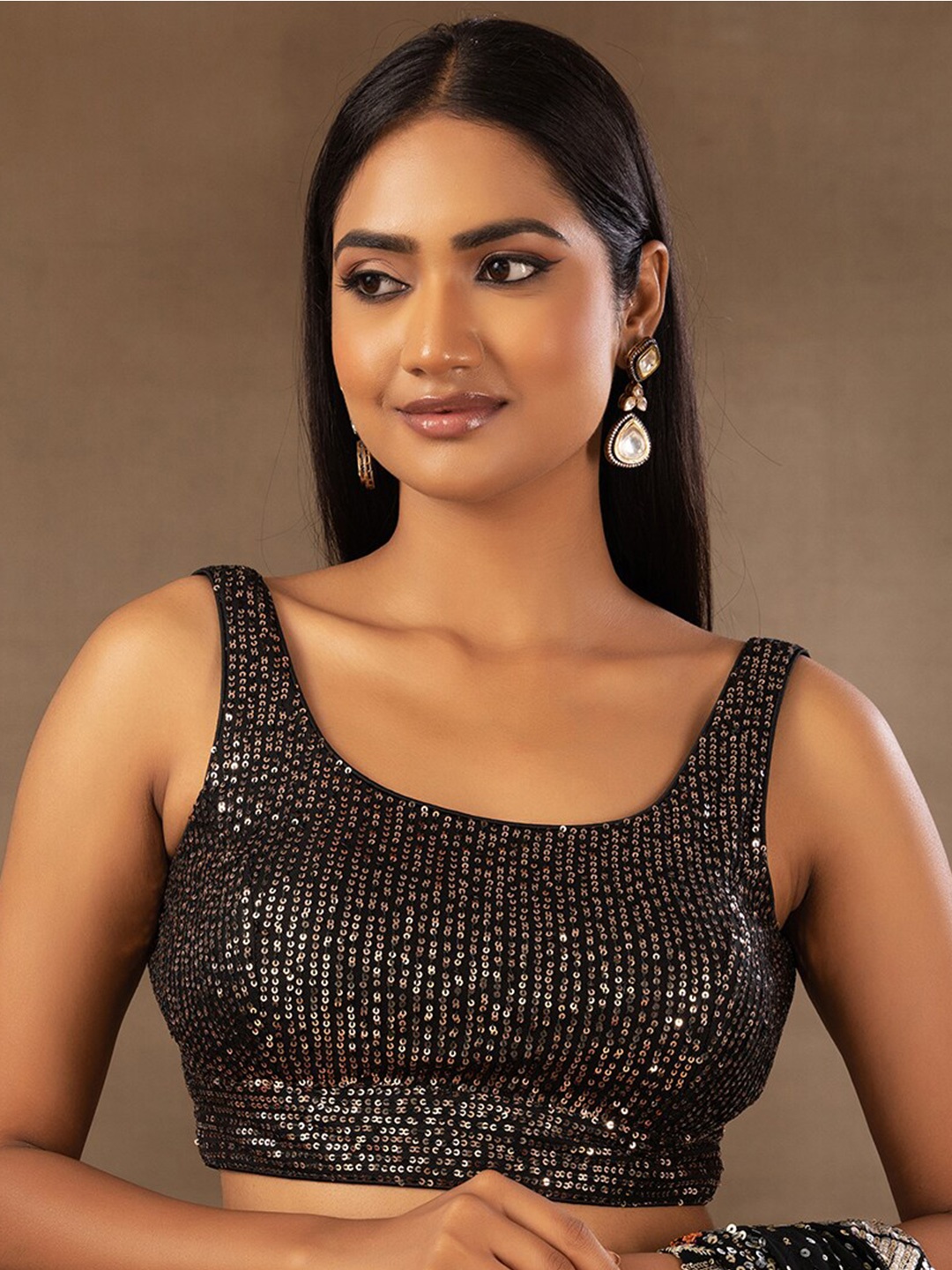 

Indya Luxe Embellished Sequinned Crop Top, Black