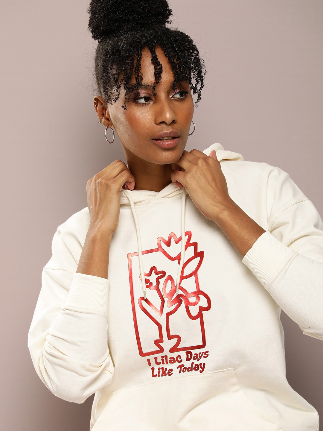 

Kook N Keech Women Graphic Printed Hooded Sweatshirt, Off white
