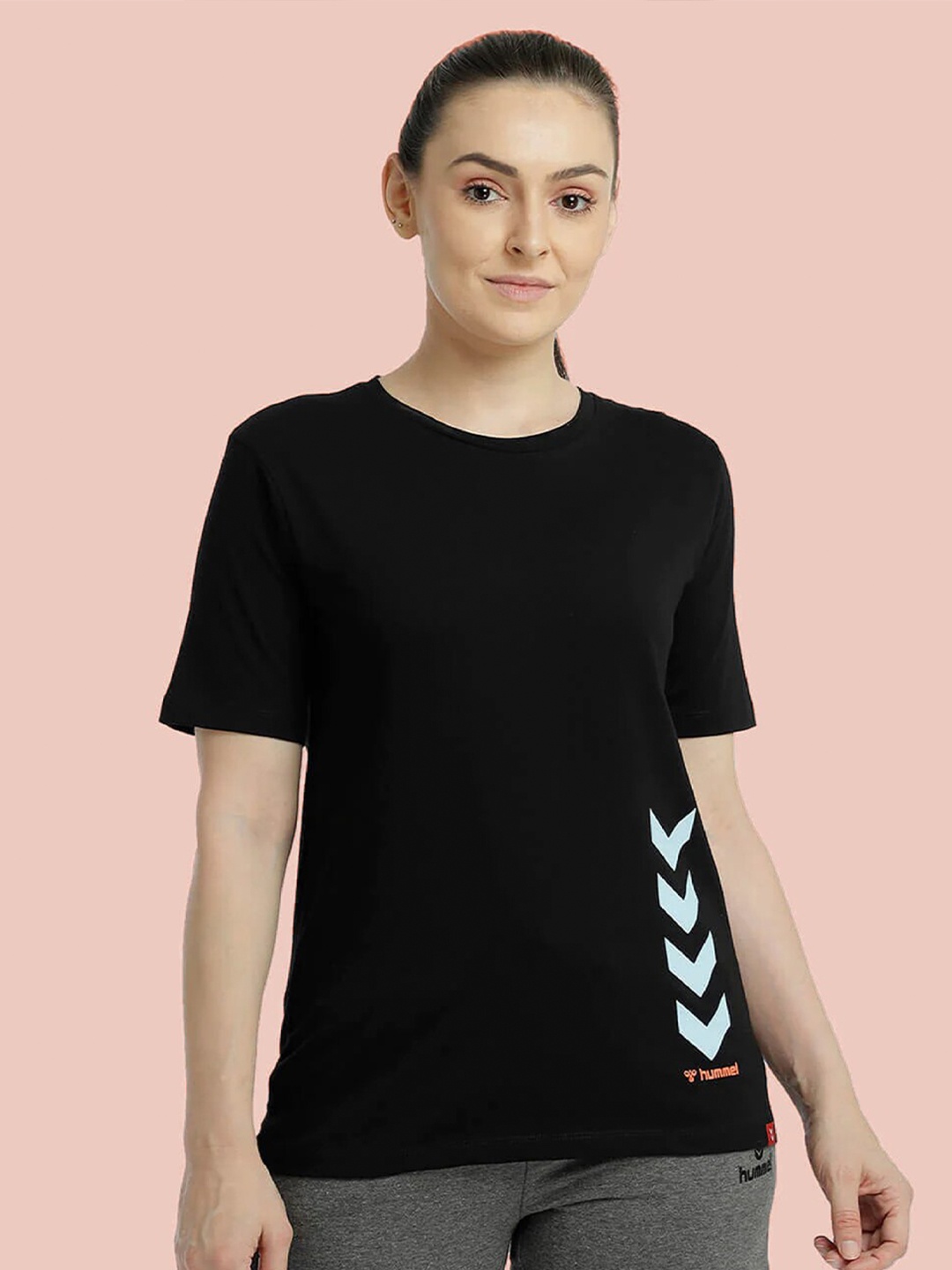 

hummel Printed Round Neck Cotton Sports T-shirt, Black