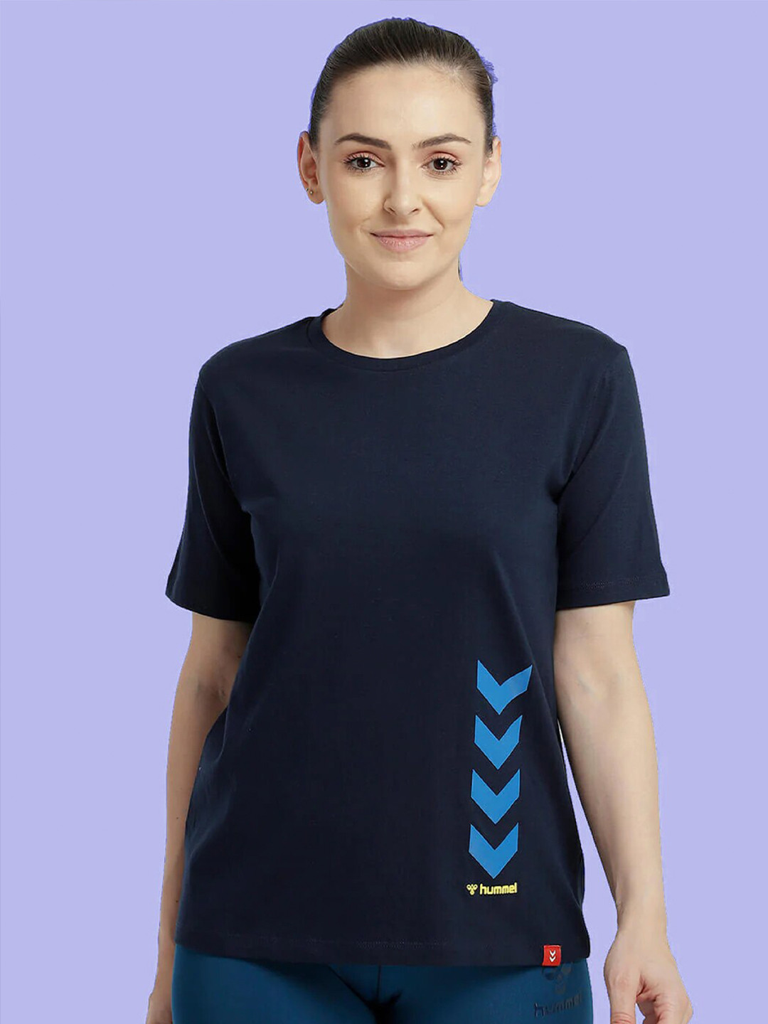 

hummel Printed Round Neck Cotton Sports T-shirt, Navy blue