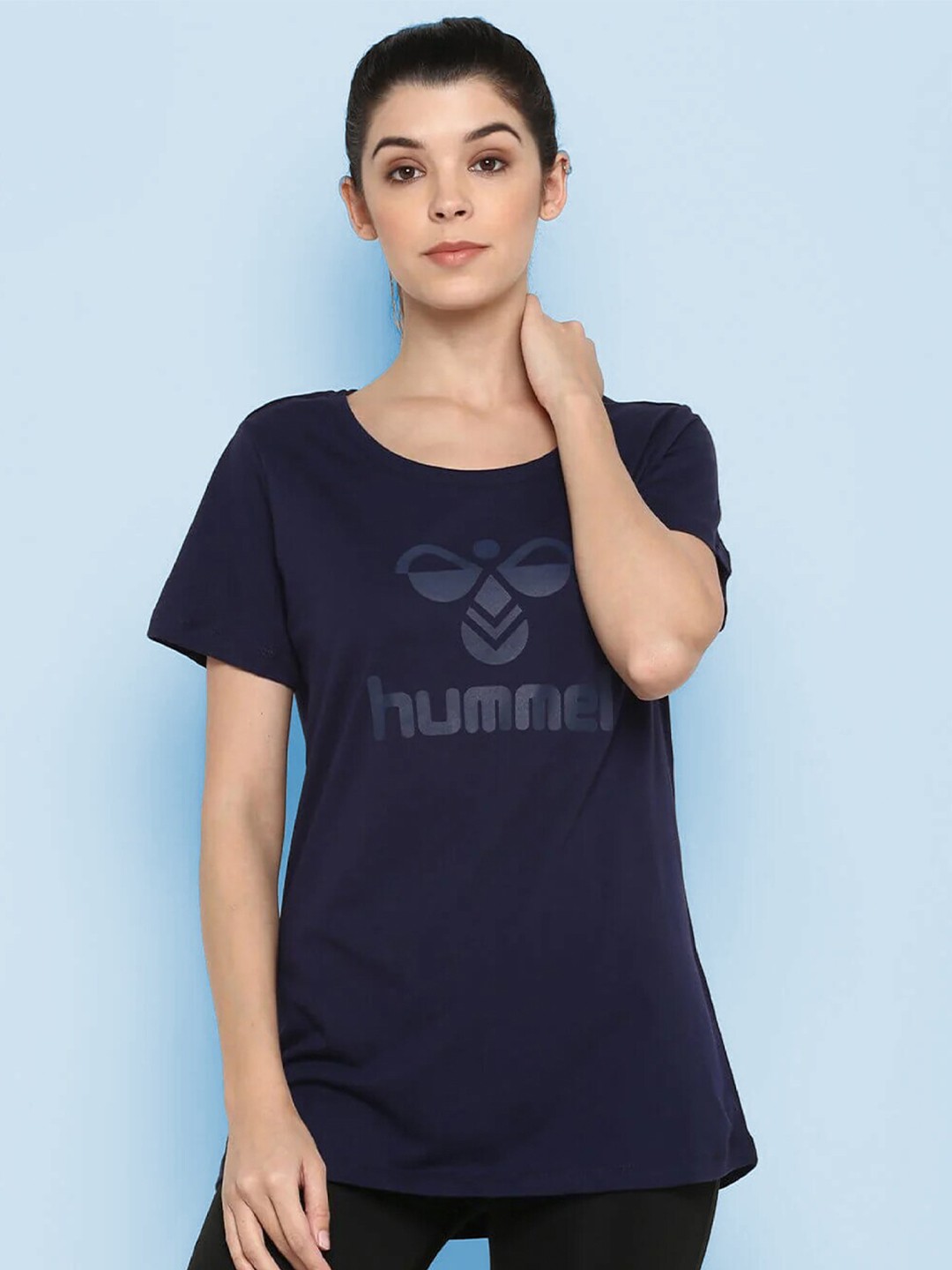 

hummel Typography Printed Cotton T-shirt, Navy blue