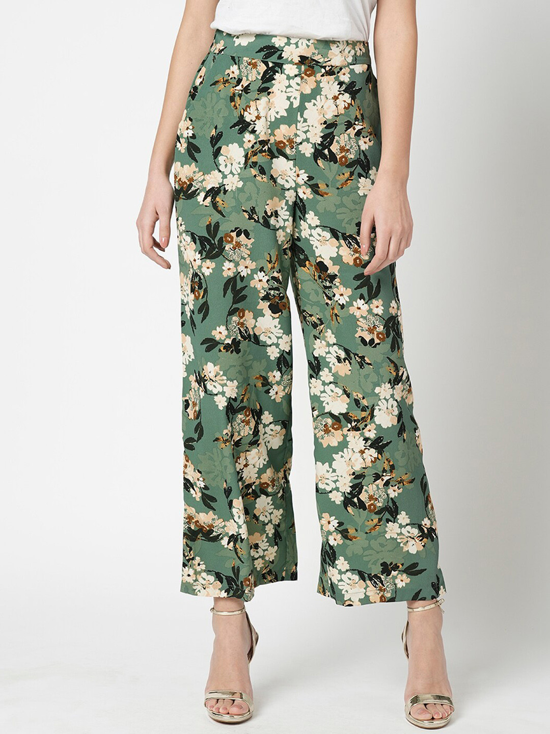 

Vero Moda Women Floral Printed Straight Fit High-Rise Culottes Trousers, Green