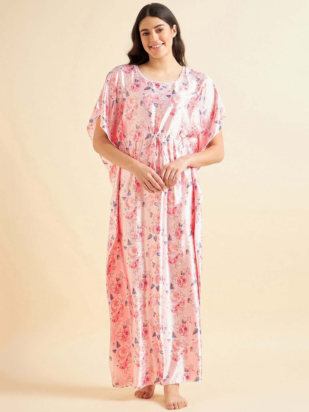 

Sweet Dreams Floral Printed Satin Maxi Kaftan Nightdress, Pink