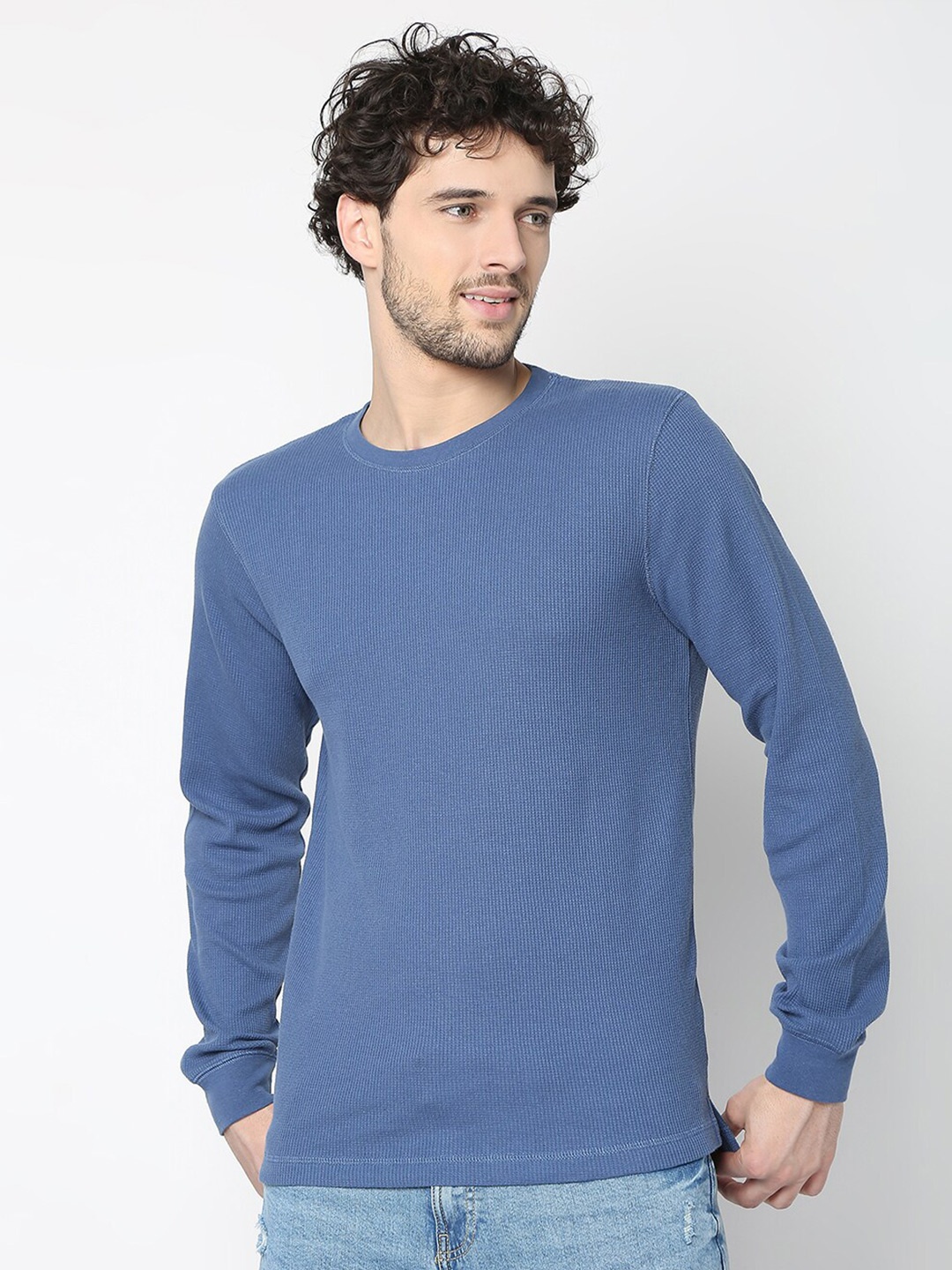 

R&B Round Neck Cotton Regular Fit T-shirt, Blue