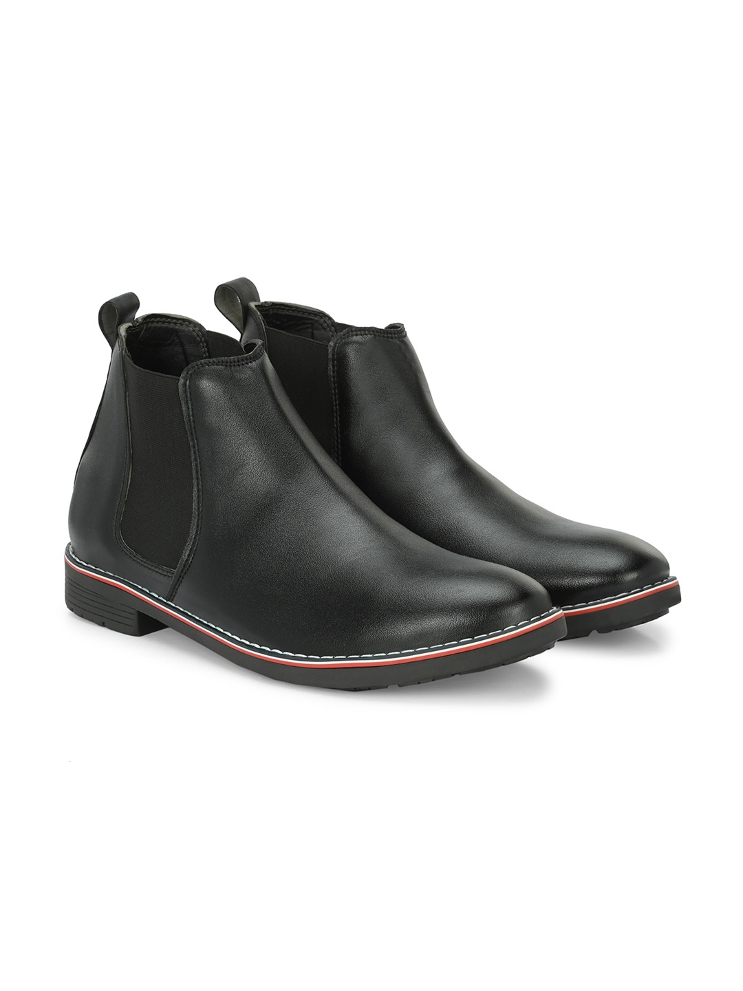 

Rising Wolf Men Textured Leather Mid-Top Chelsea Boots, Black