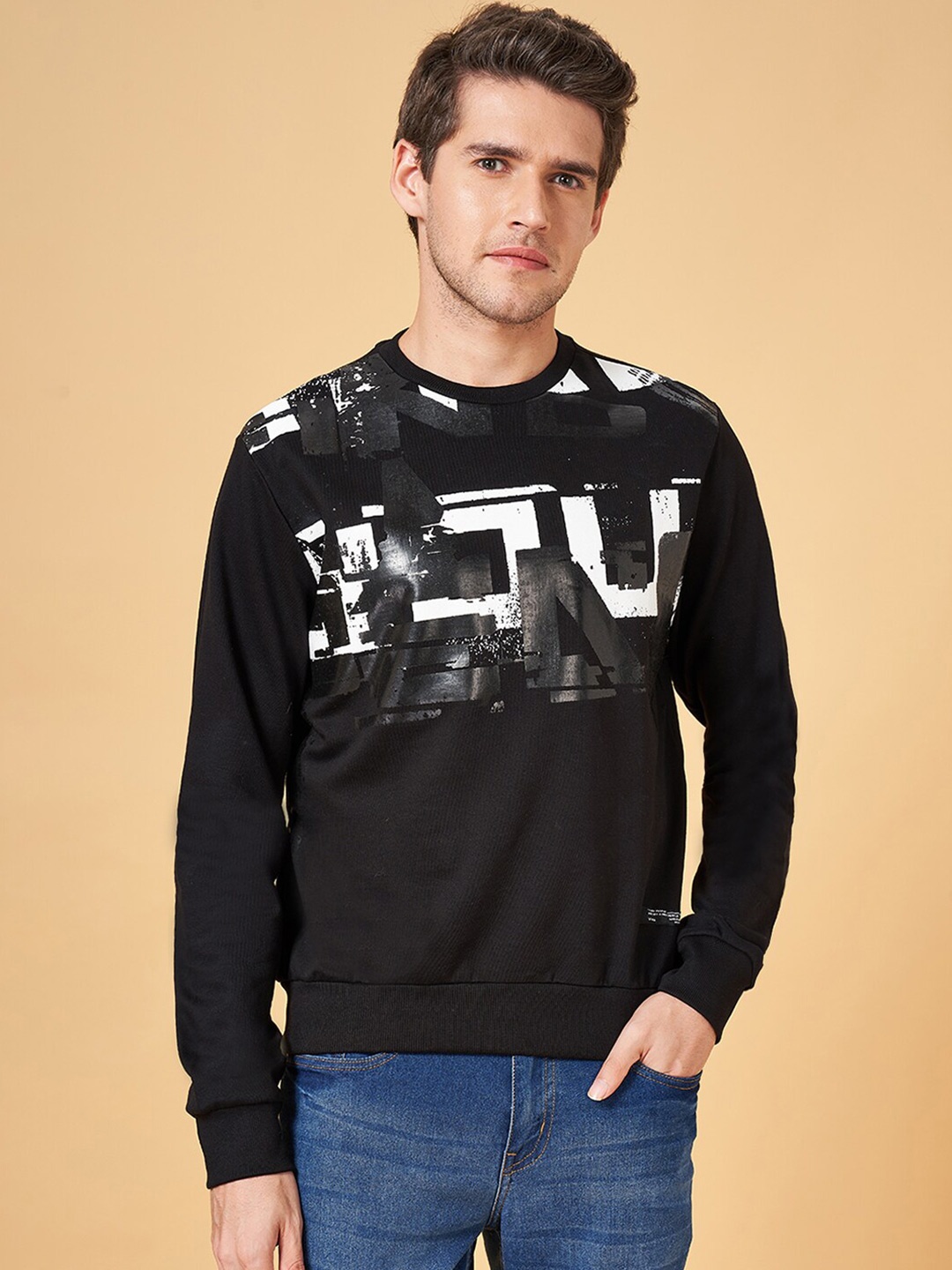 

People Graphic Printed Fleece Sweatshirt, Black