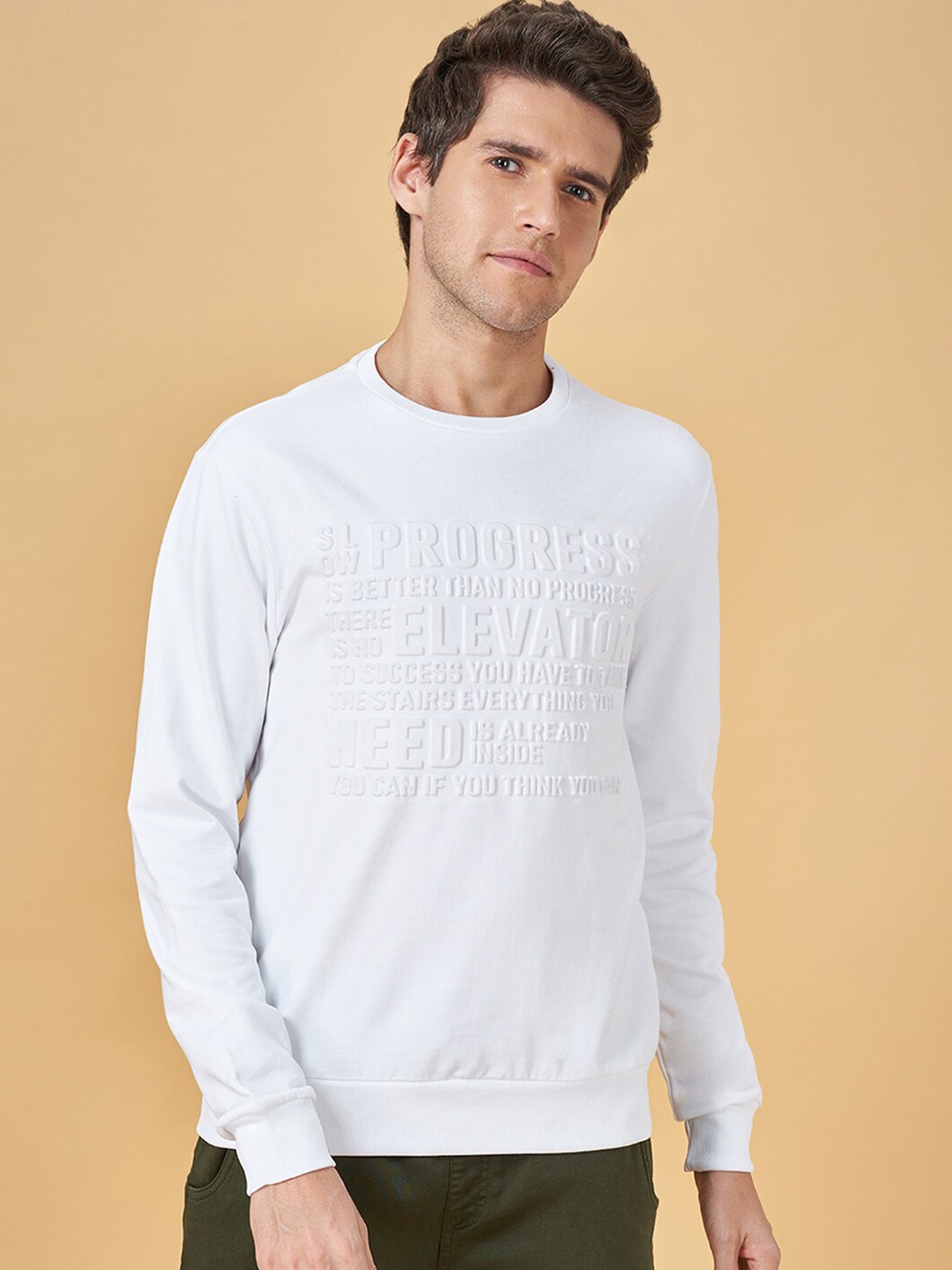 

People Typography Printed Fleece Sweatshirt, Off white