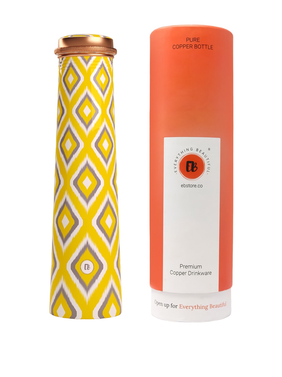 

EB-Everything Beautiful Yellow & White Printed Copper Water Bottle