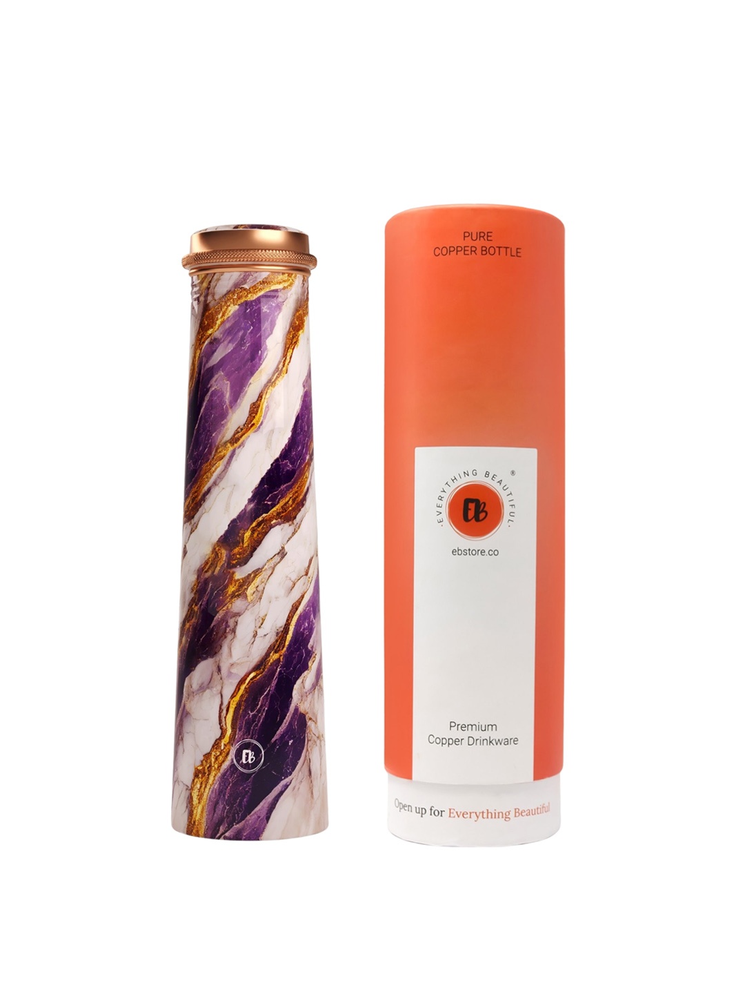 

EB-Everything Beautiful Purple Marble Printed Copper Water Bottle 750 ml