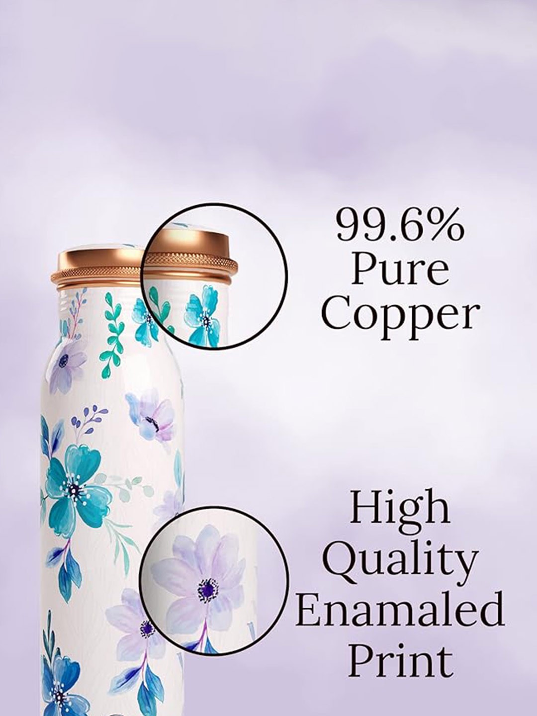 

EB-Everything Beautiful White & Blue Floral Printed Copper Water Bottle 1l