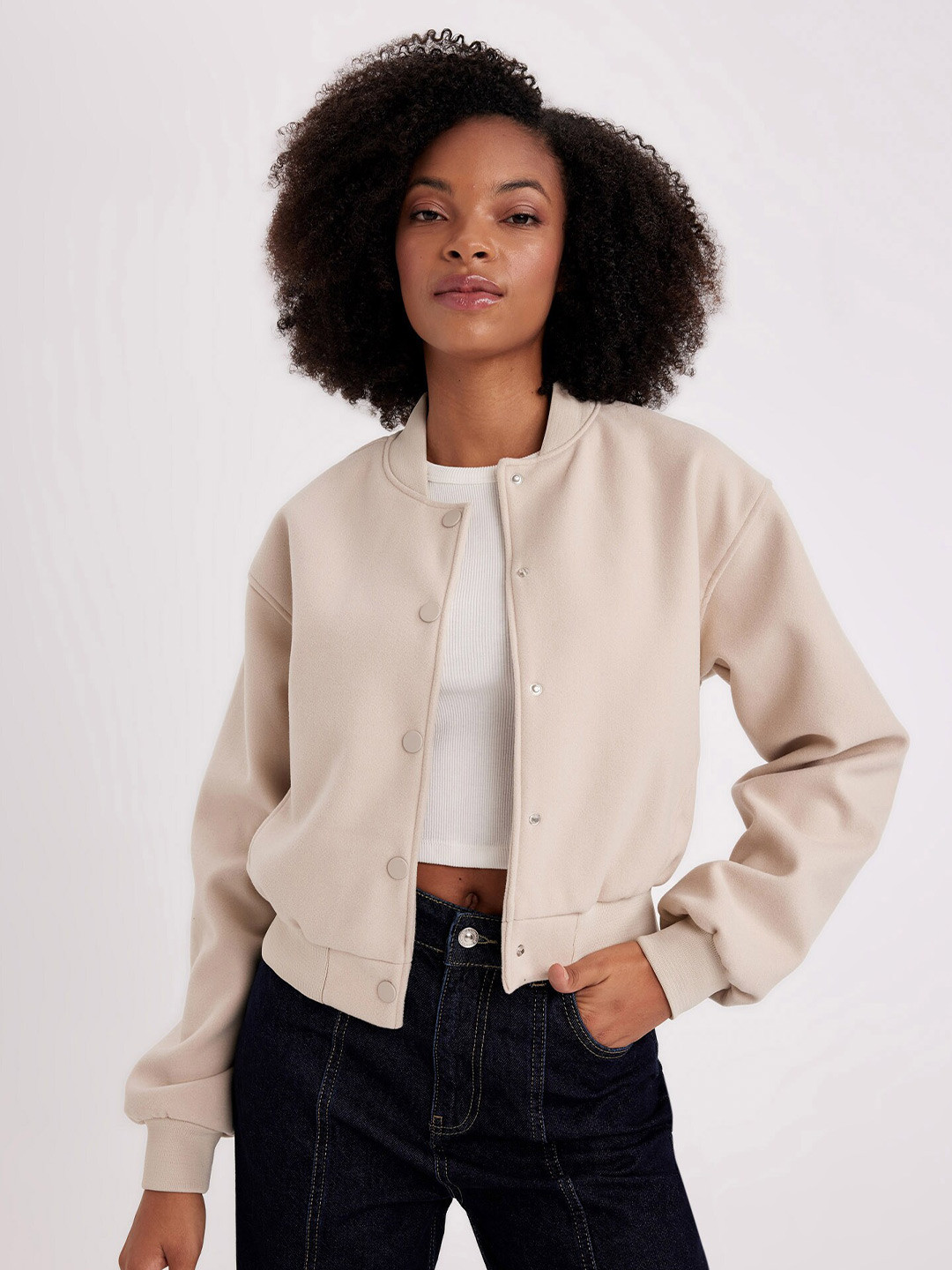 

DeFacto Mock Collar Cardigan Sweater, Beige