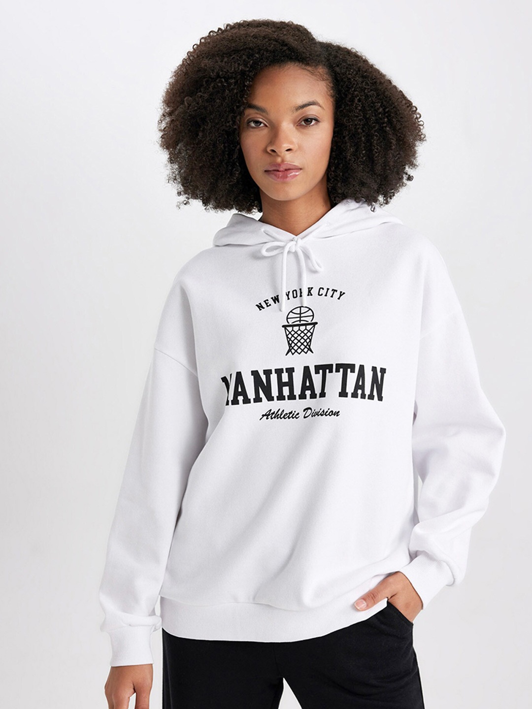 

DeFacto Typography Printed Hooded Pullover Sweatshirt, White