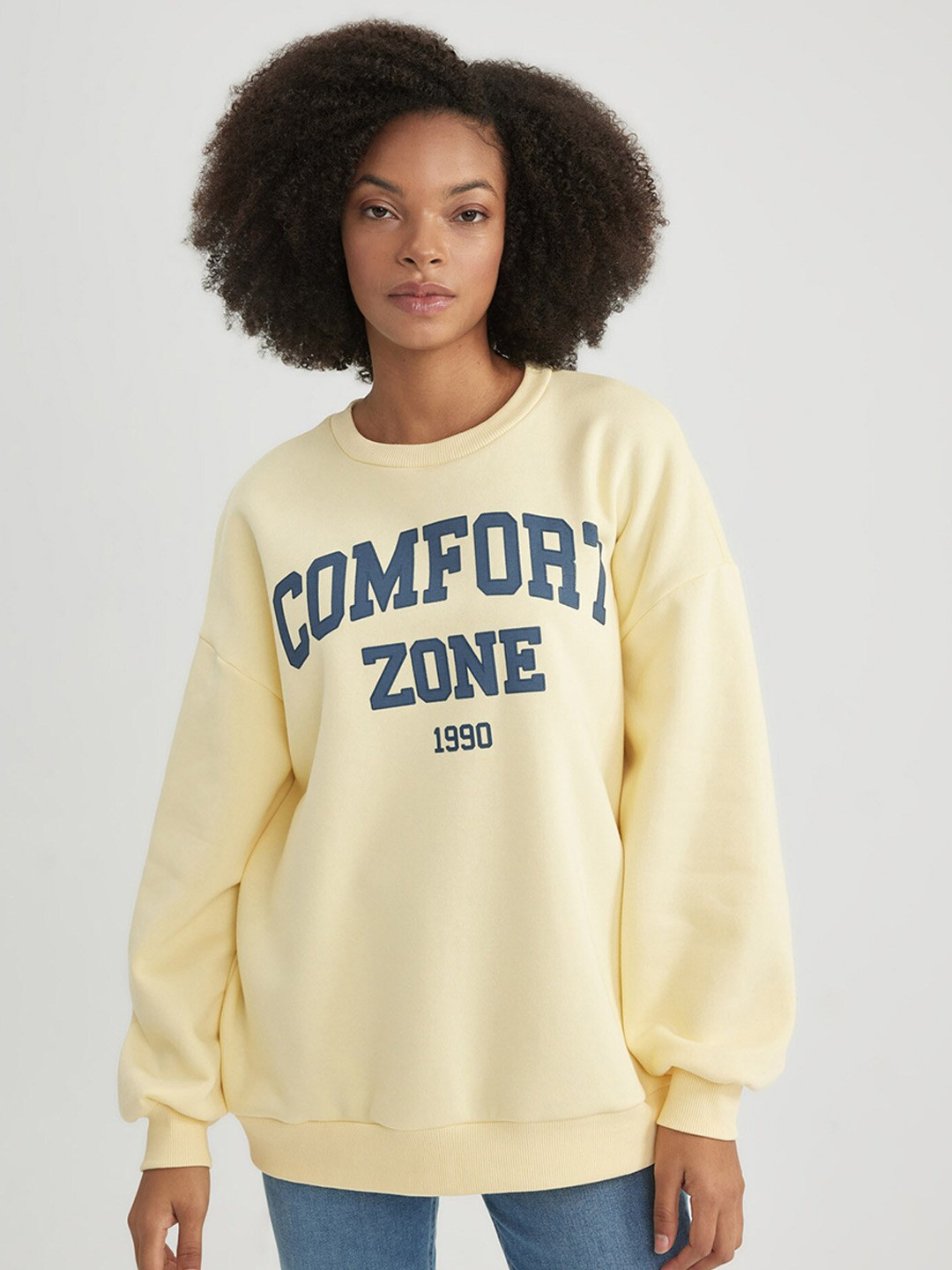 

DeFacto Typography Printed Pullover Sweater, Yellow