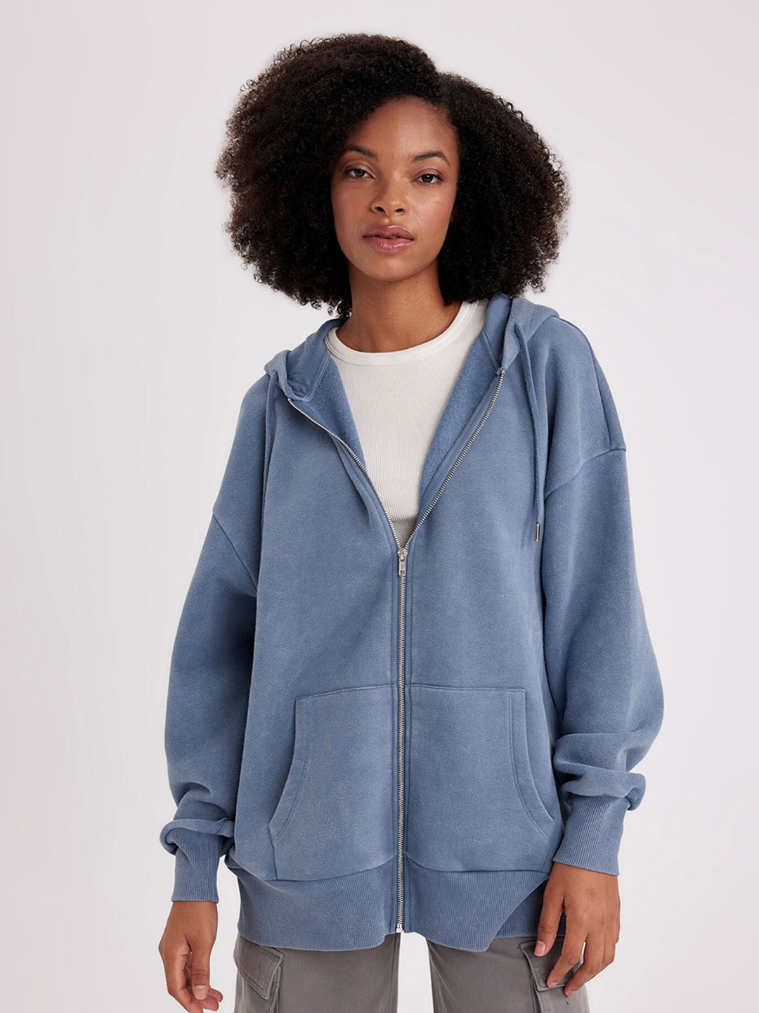 

DeFacto Hooded Front-Open Sweater, Blue