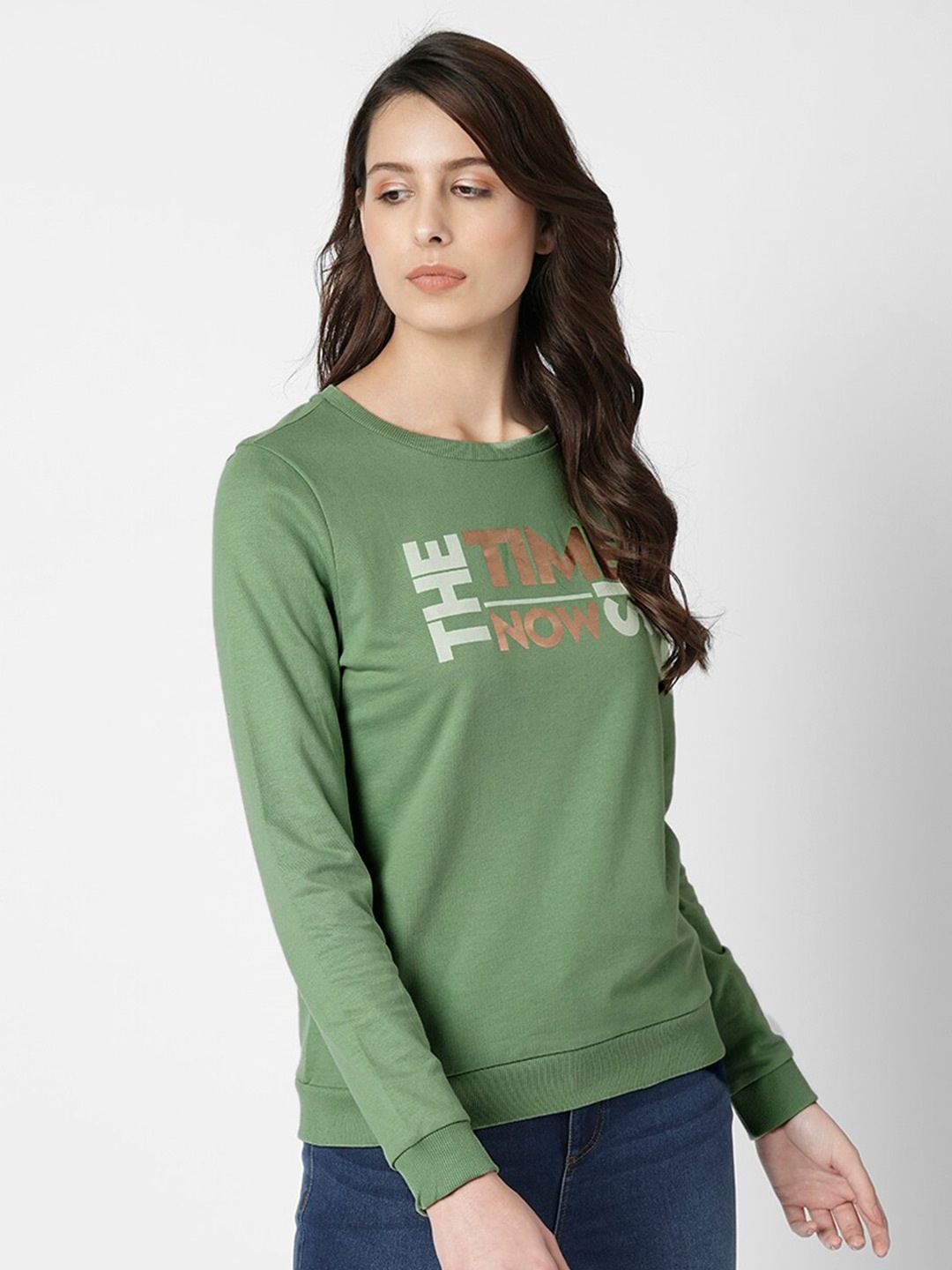 

Vero Moda Typography Printed Cotton Pullover Sweatshirt, Green