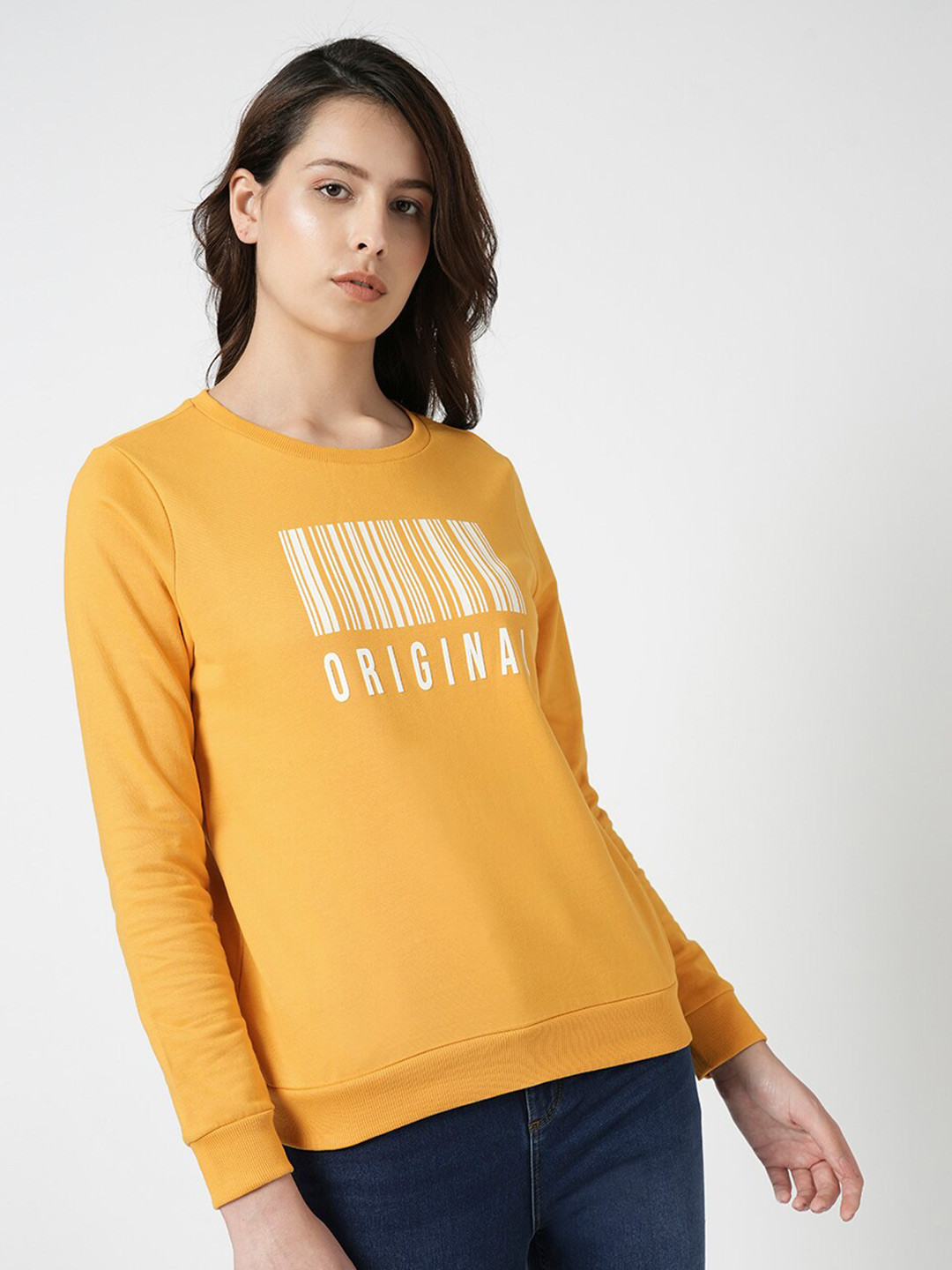 

Vero Moda Typography Printed Long Sleeves Pure Cotton Pullover, Yellow