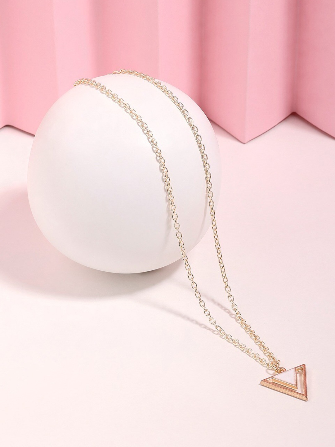 

AMI Gold-Plated Enamelled & Contemporary Triangular Shape Pendant With Chain, Off white