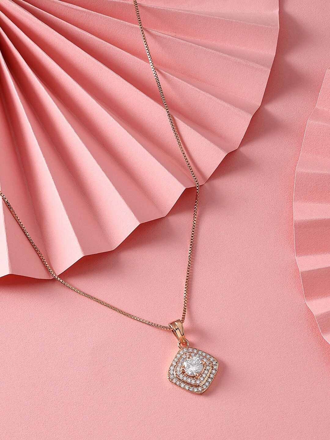 

AMI Rose Gold-Plated CZ-Studded & Square Shape Pendant With Chain - ZPFK16962