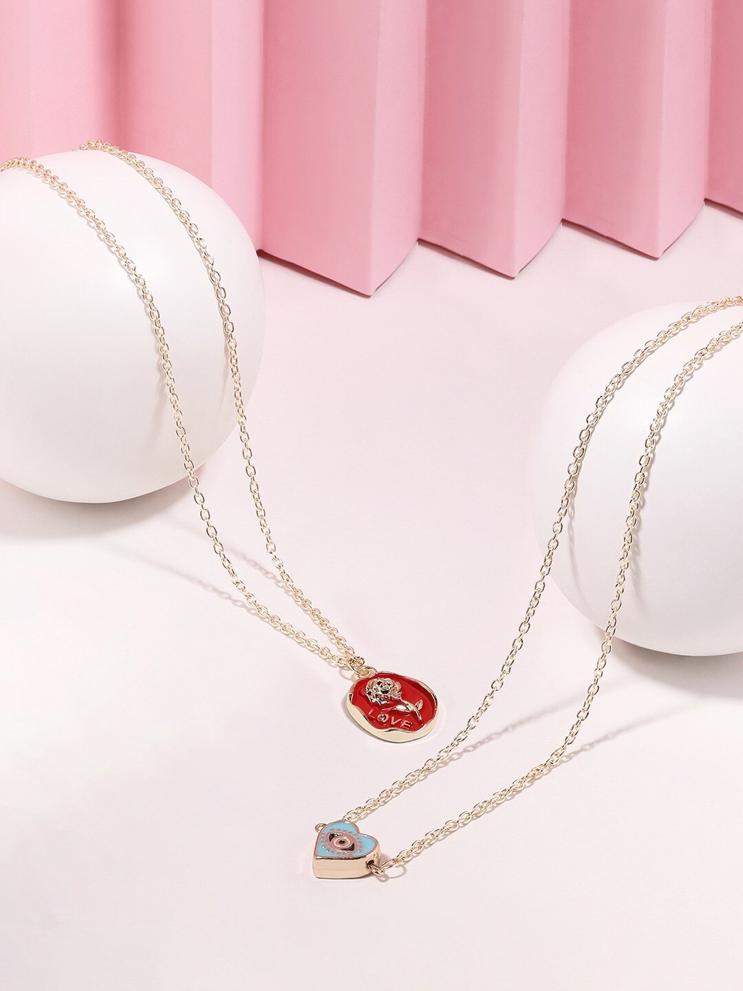 

AMI Set Of 2 Gold-Plated Enamelled Pendant & Chain