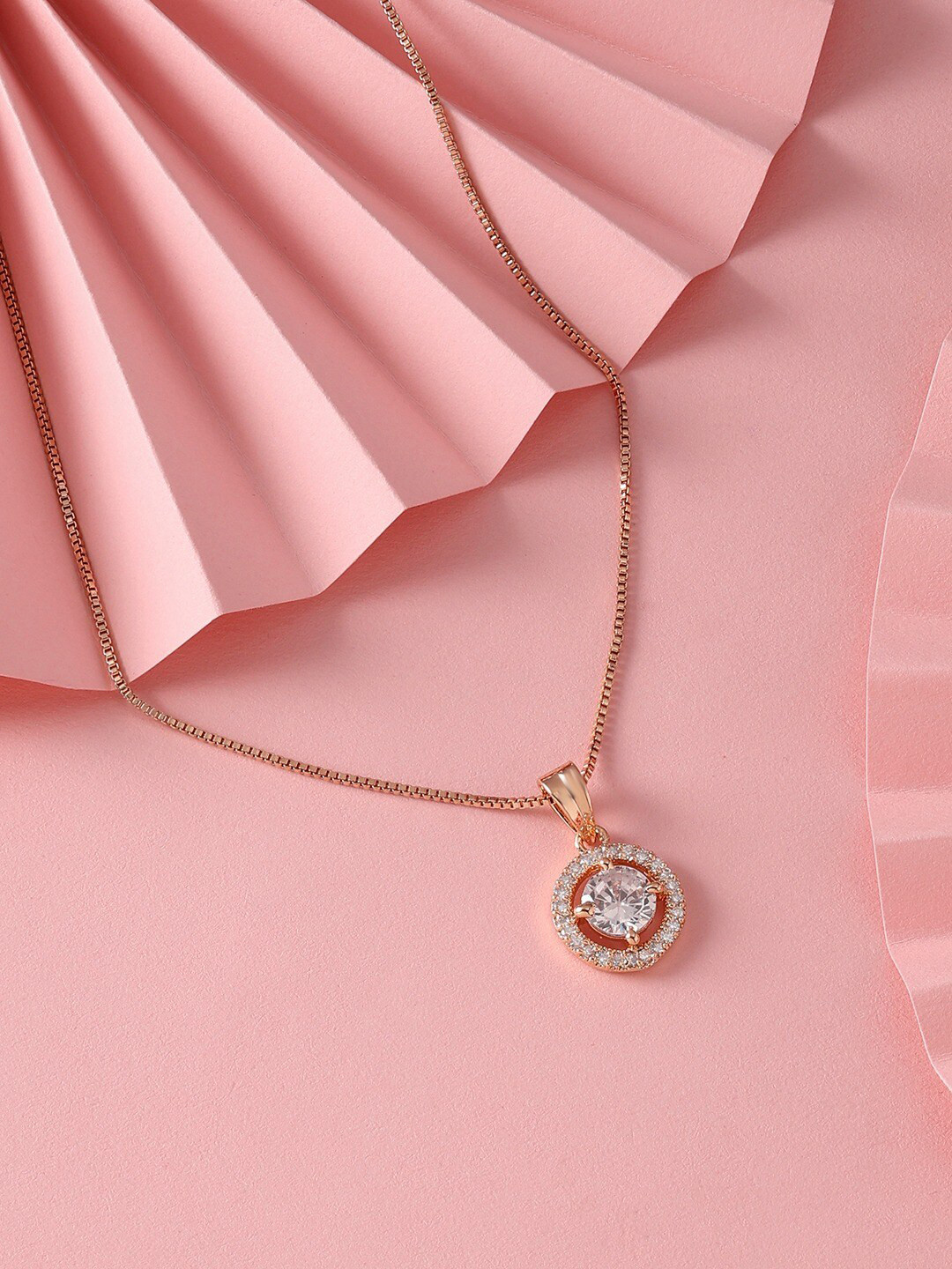 

AMI Rose Gold-Plated CZ-Studded Pendant With Chain