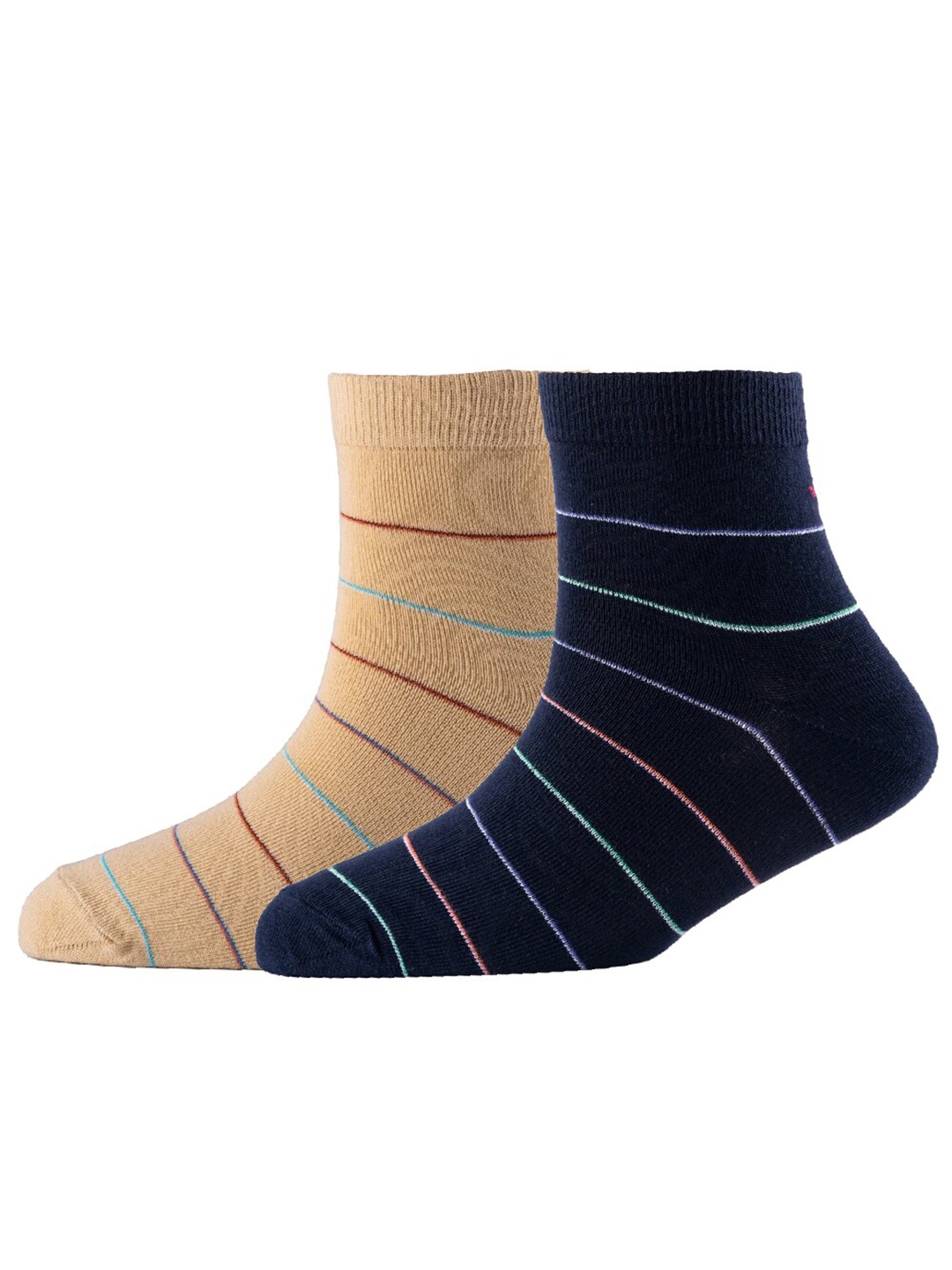 

Cotstyle Men Pack Of 2 Striped Cotton Ankle Length Socks, Beige