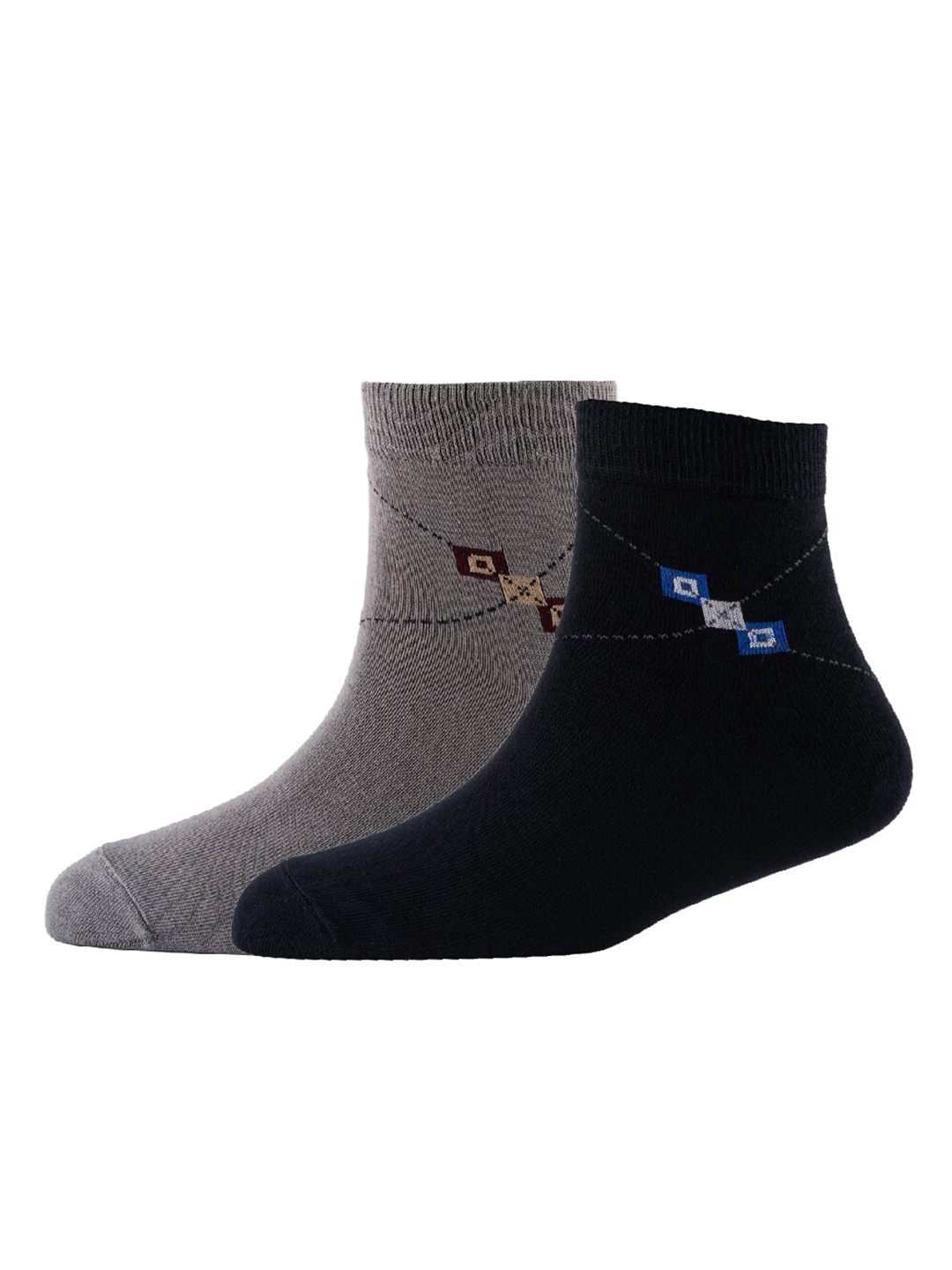 

Cotstyle Men Pack Of 2 Patterned Cotton Ankle Length Socks, Black