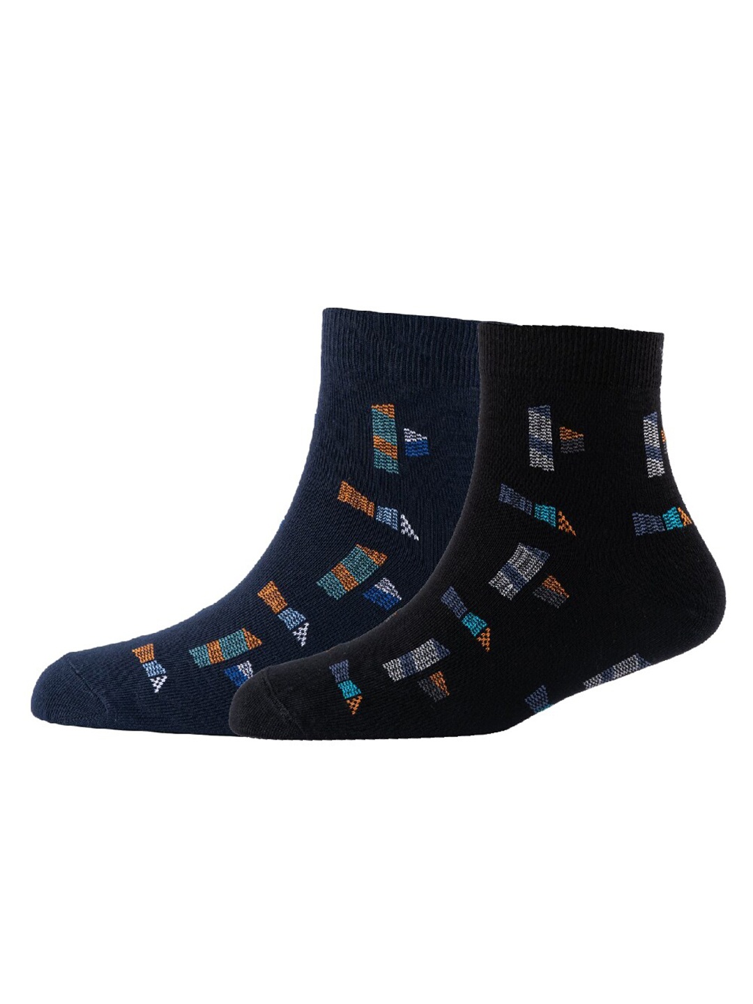 

Cotstyle Men Pack Of 2 Patterned Cotton Ankle Length Socks, Navy blue