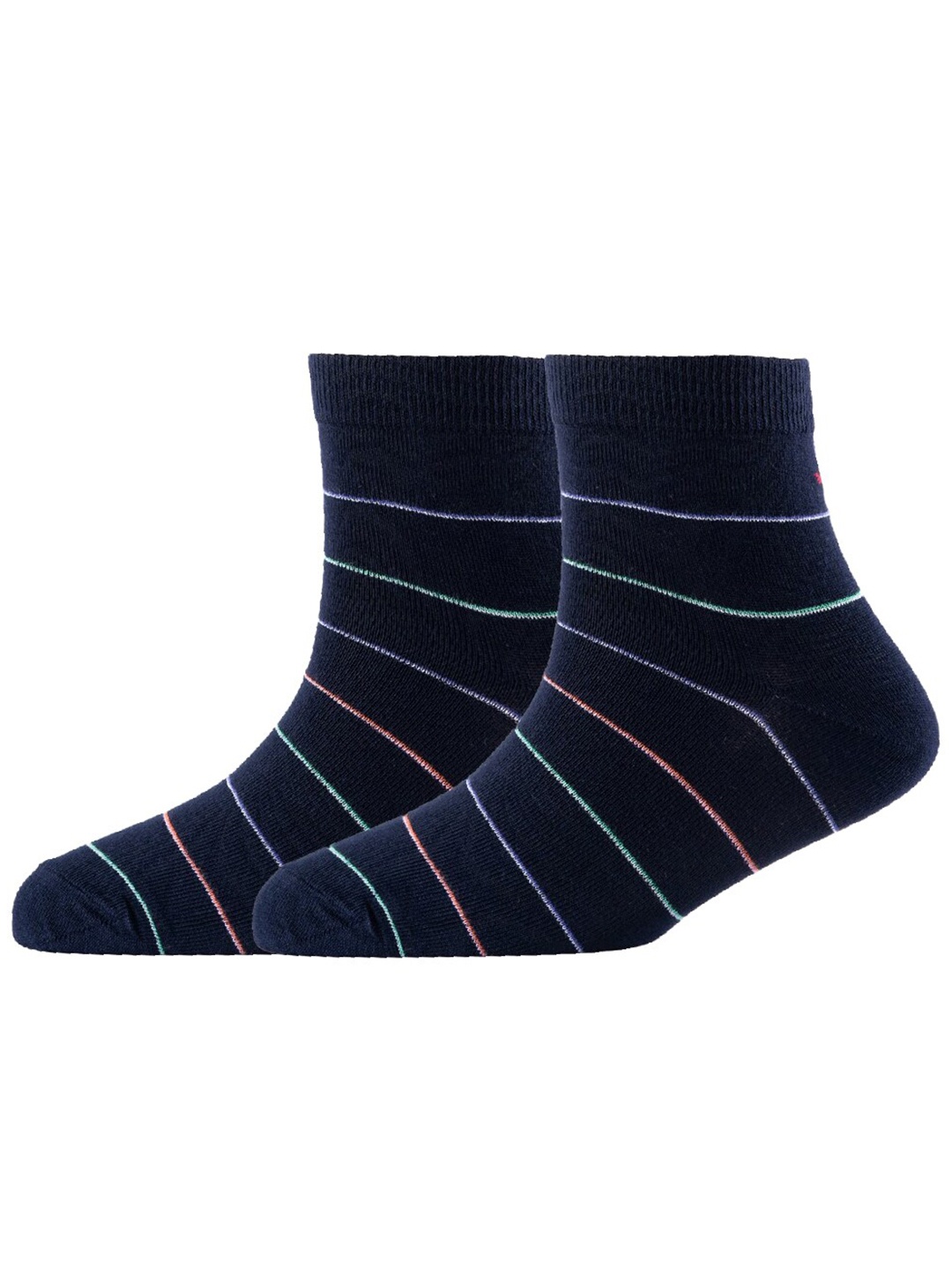 

Cotstyle Men Pack Of 2 Striped Cotton Ankle Length Socks, Navy blue