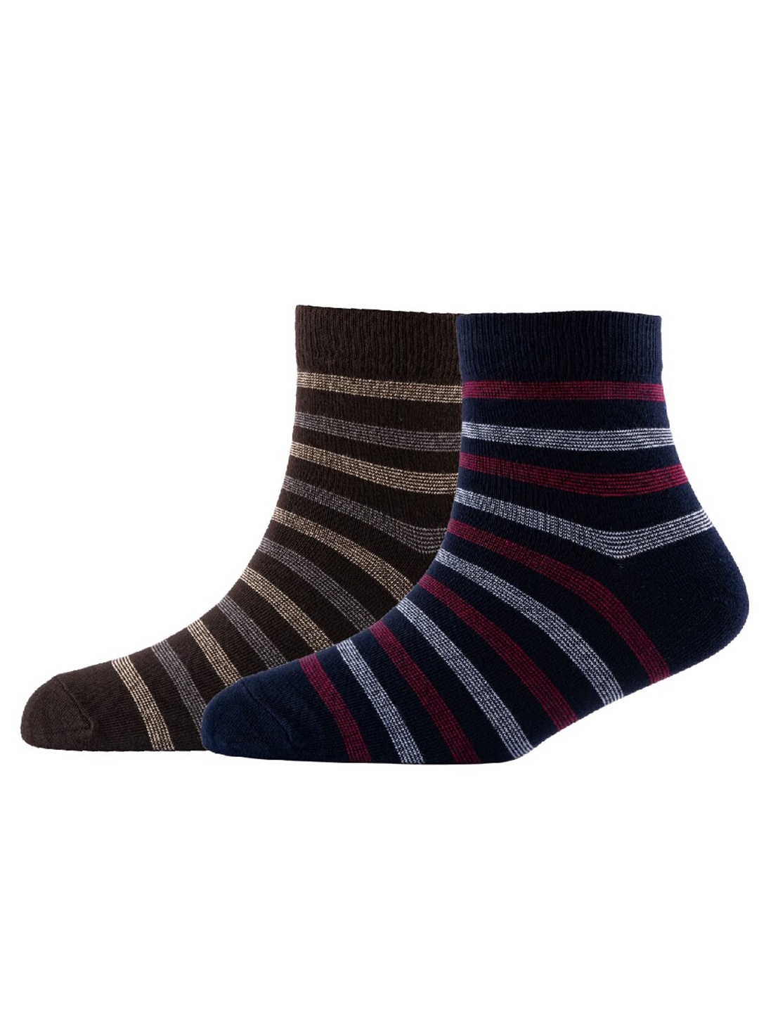 

Cotstyle Men Pack Of 2 Striped Cotton Ankle Length Socks, Brown