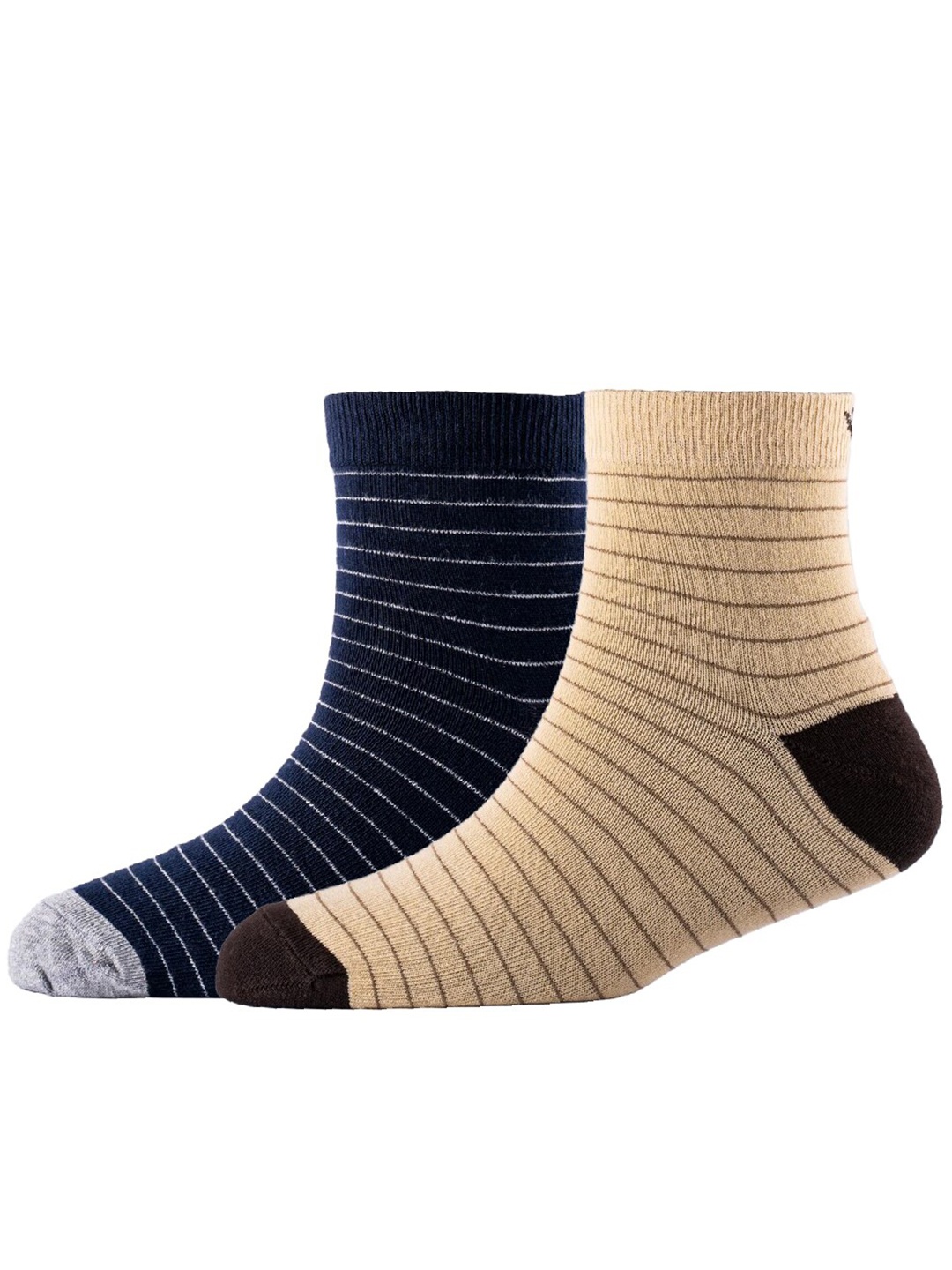 

Cotstyle Men Pack Of 2 Striped Cotton Ankle Length Socks, Navy blue